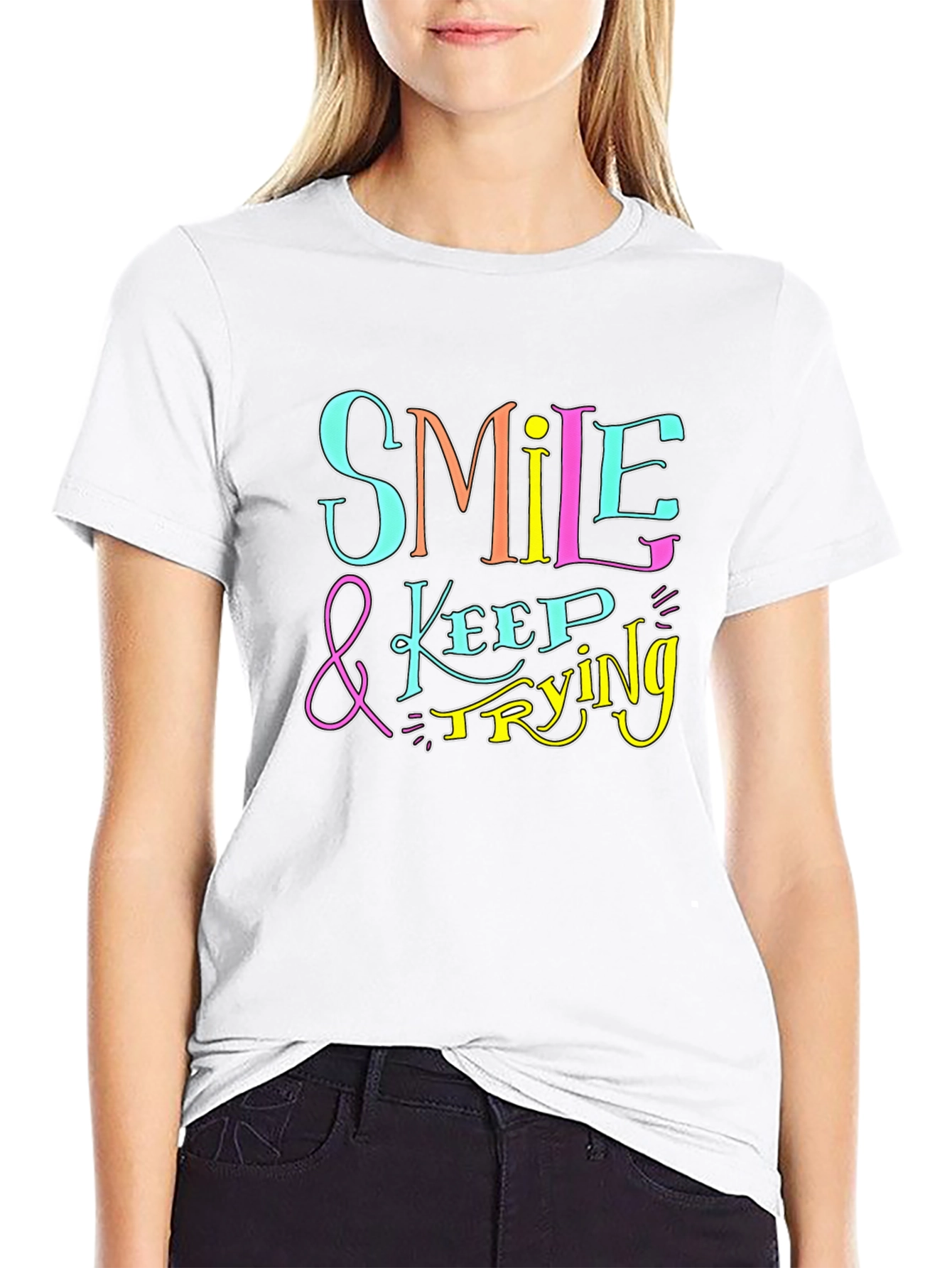Smile & Keep Trying Black Graphic Tee