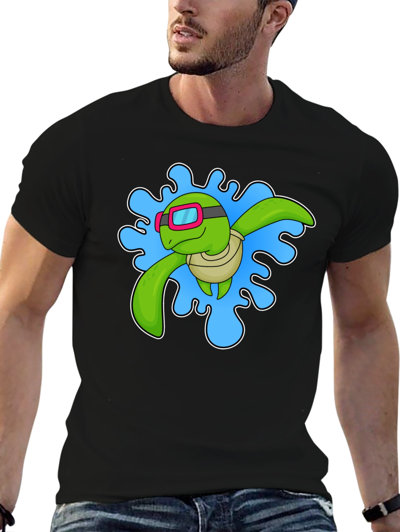 Turtle Swimmer Graphic T-Shirt - Black