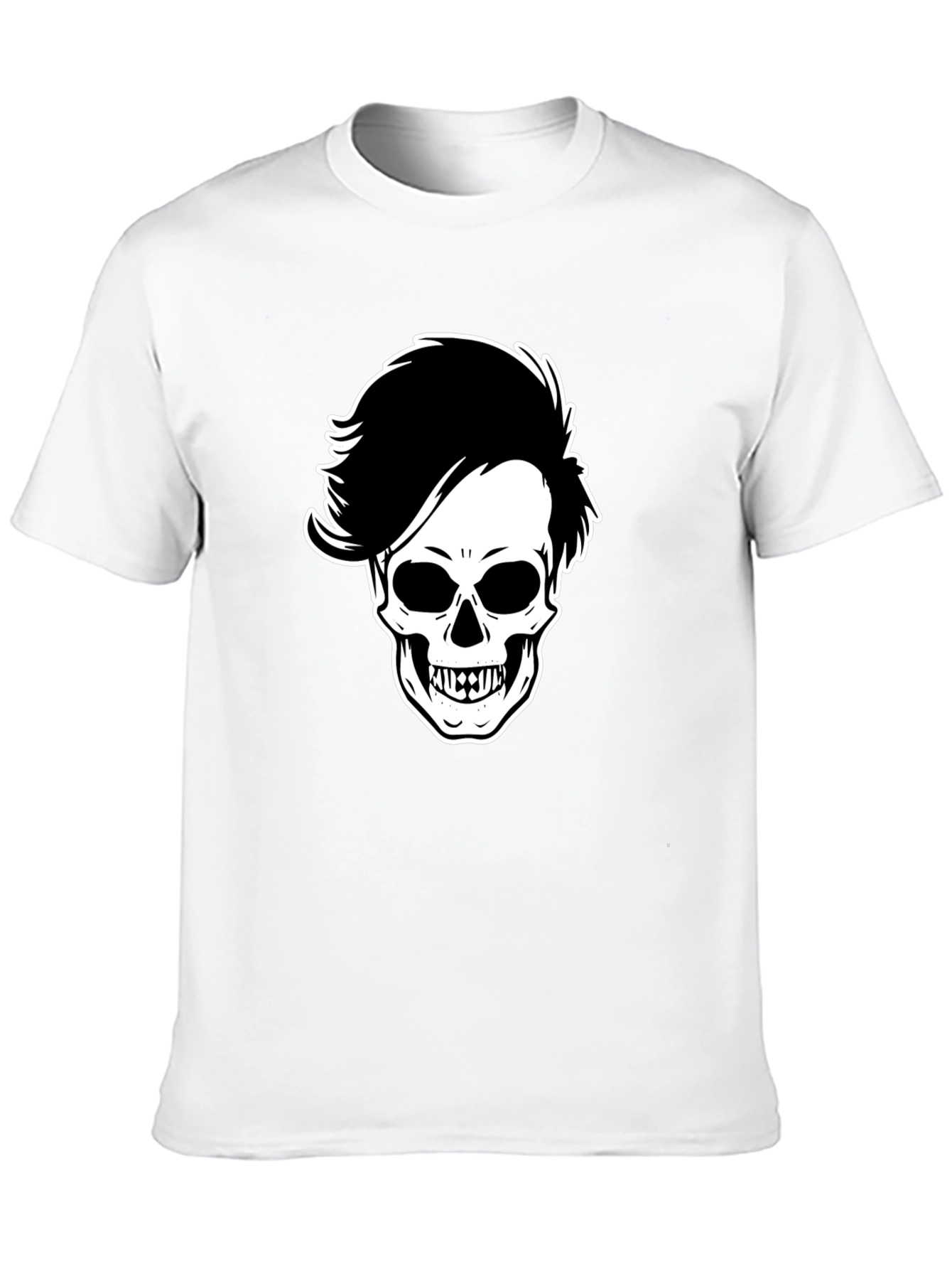 Skull with Hairdo Graphic Tee - Black