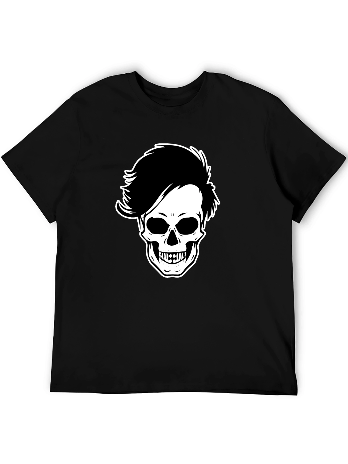 Skull with Hairdo Graphic Tee - Black