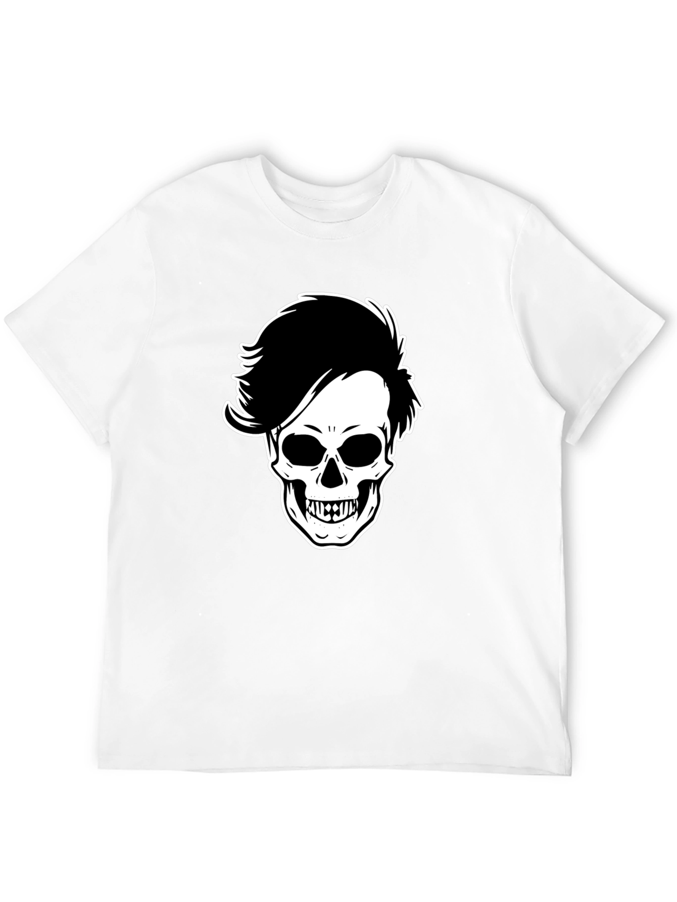 Skull with Hairdo Graphic Tee - Black