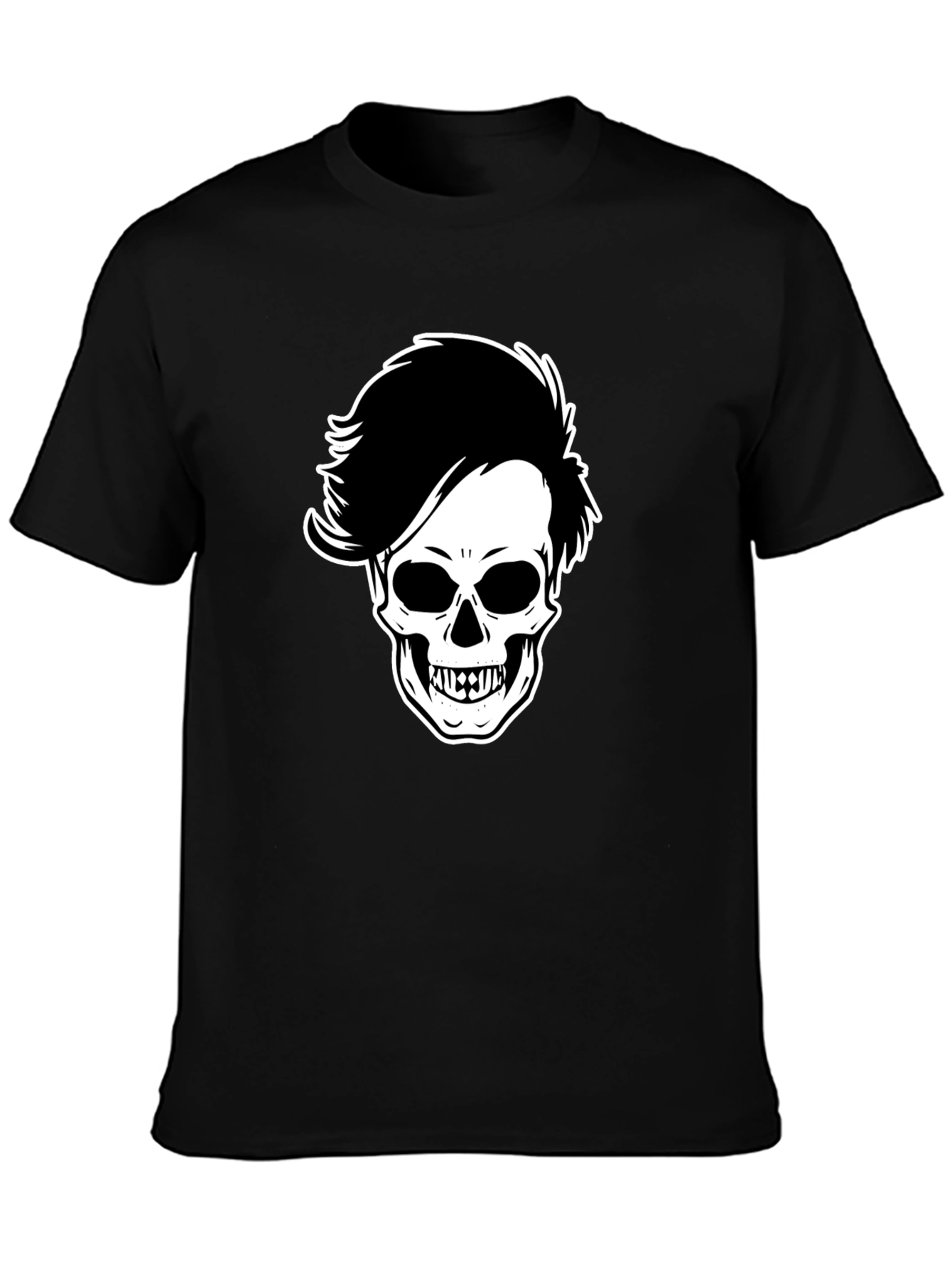Skull with Hairdo Graphic Tee - Black