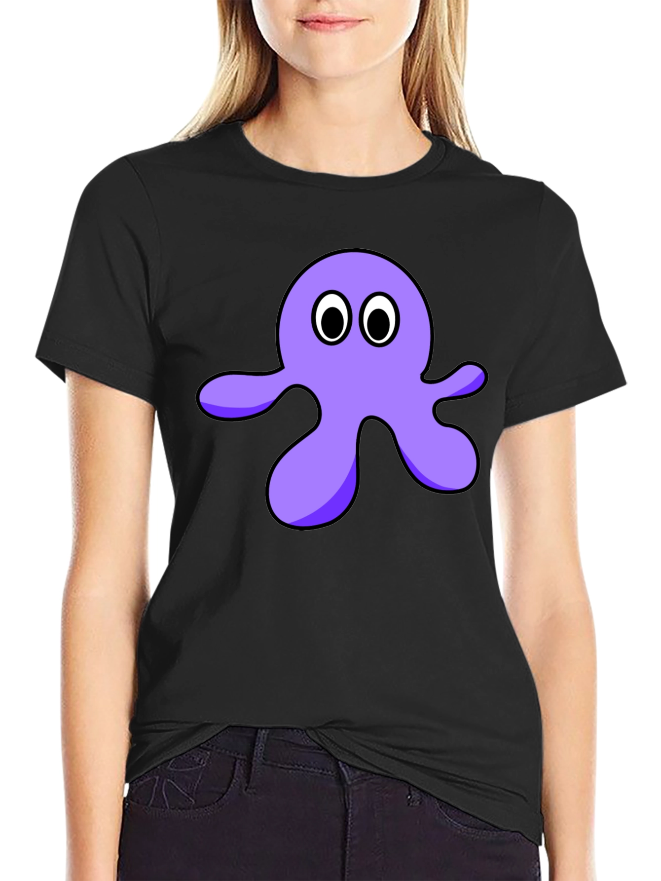 Cartoon Octopus Graphic Tee - Black