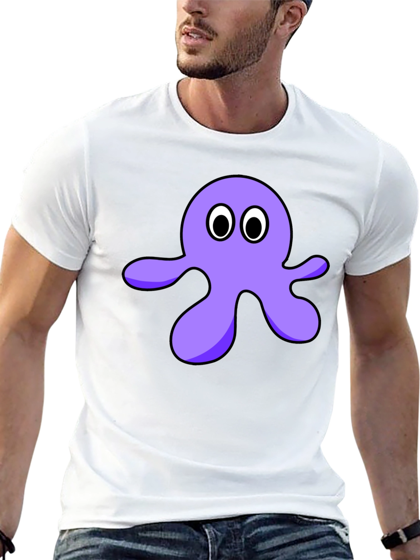Cartoon Octopus Graphic Tee - Black