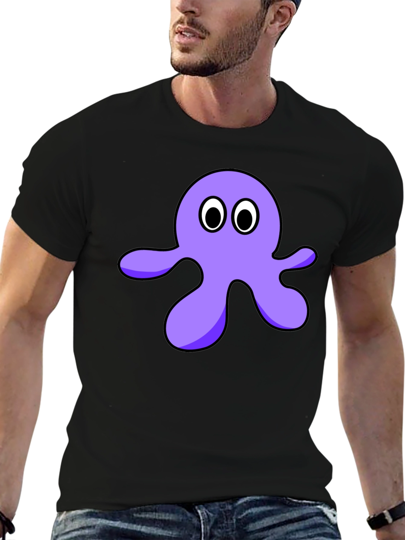 Cartoon Octopus Graphic Tee - Black