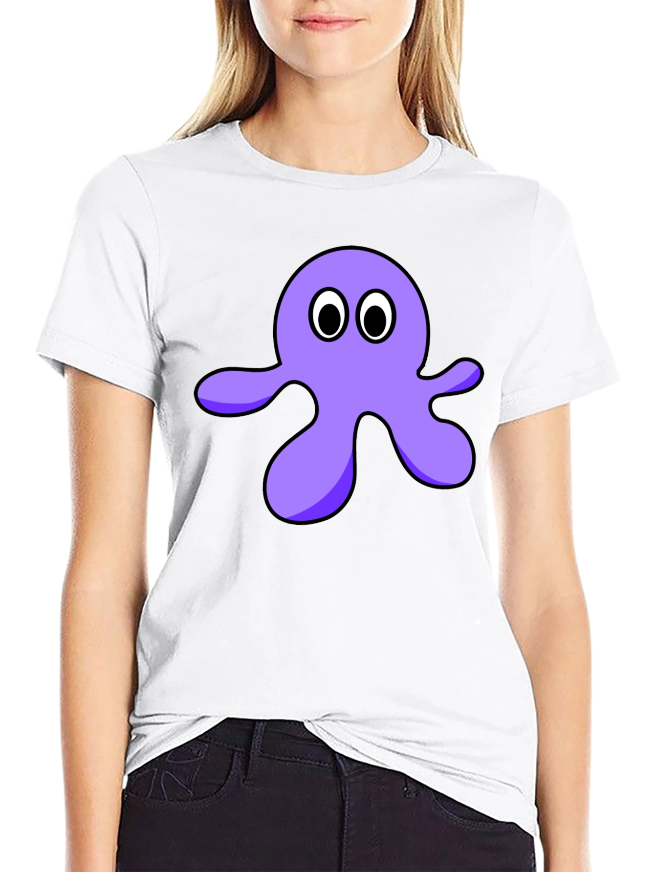 Cartoon Octopus Graphic Tee - Black