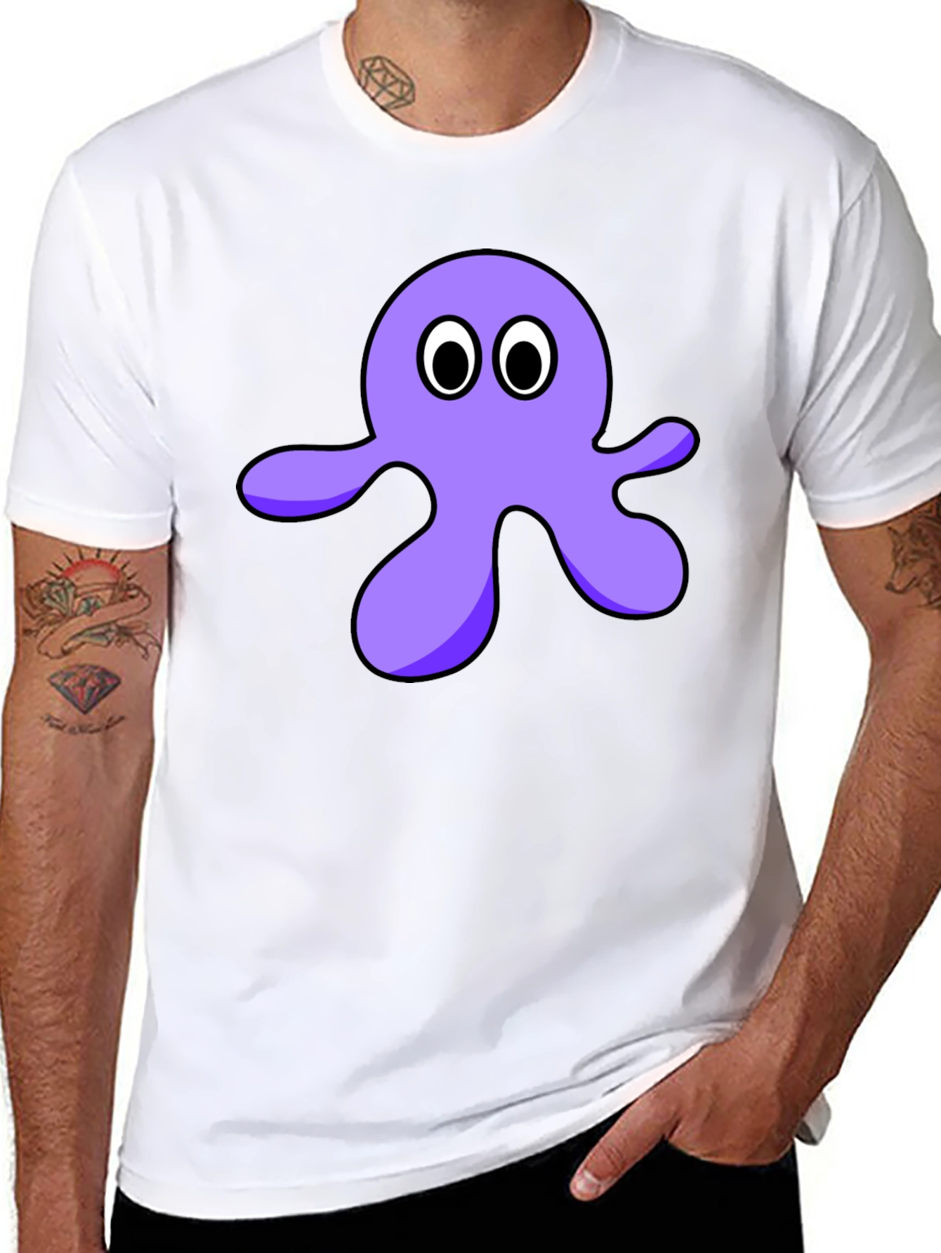 Cartoon Octopus Graphic Tee - Black