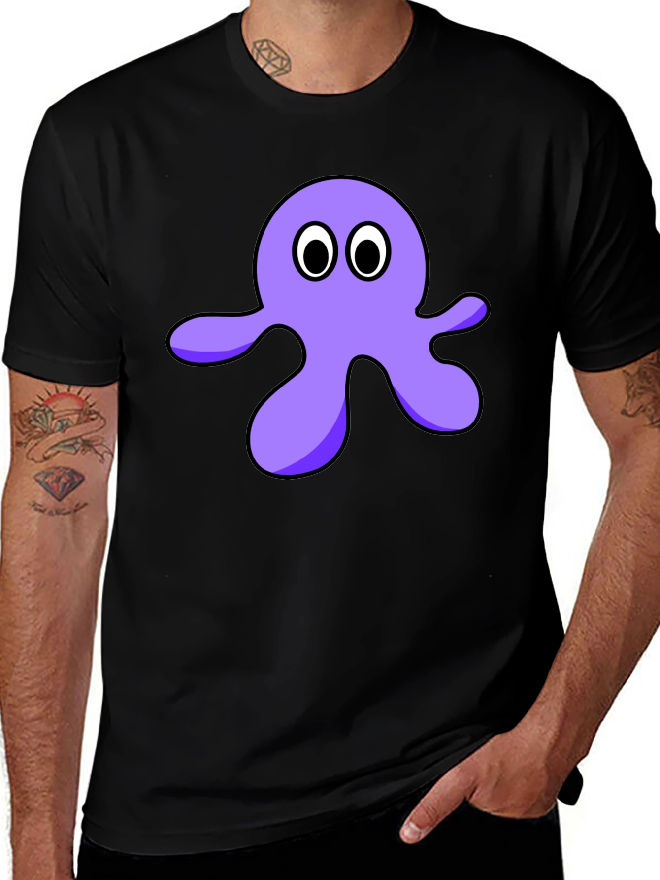 Cartoon Octopus Graphic Tee - Black