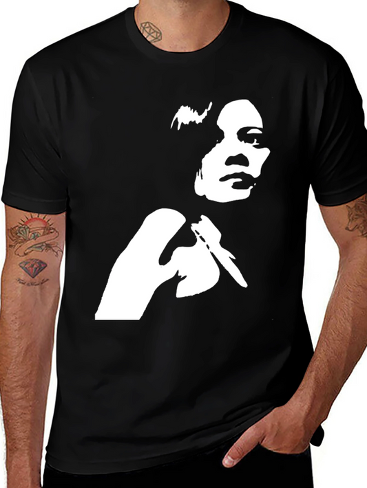Black T-Shirt with White Graphic Print