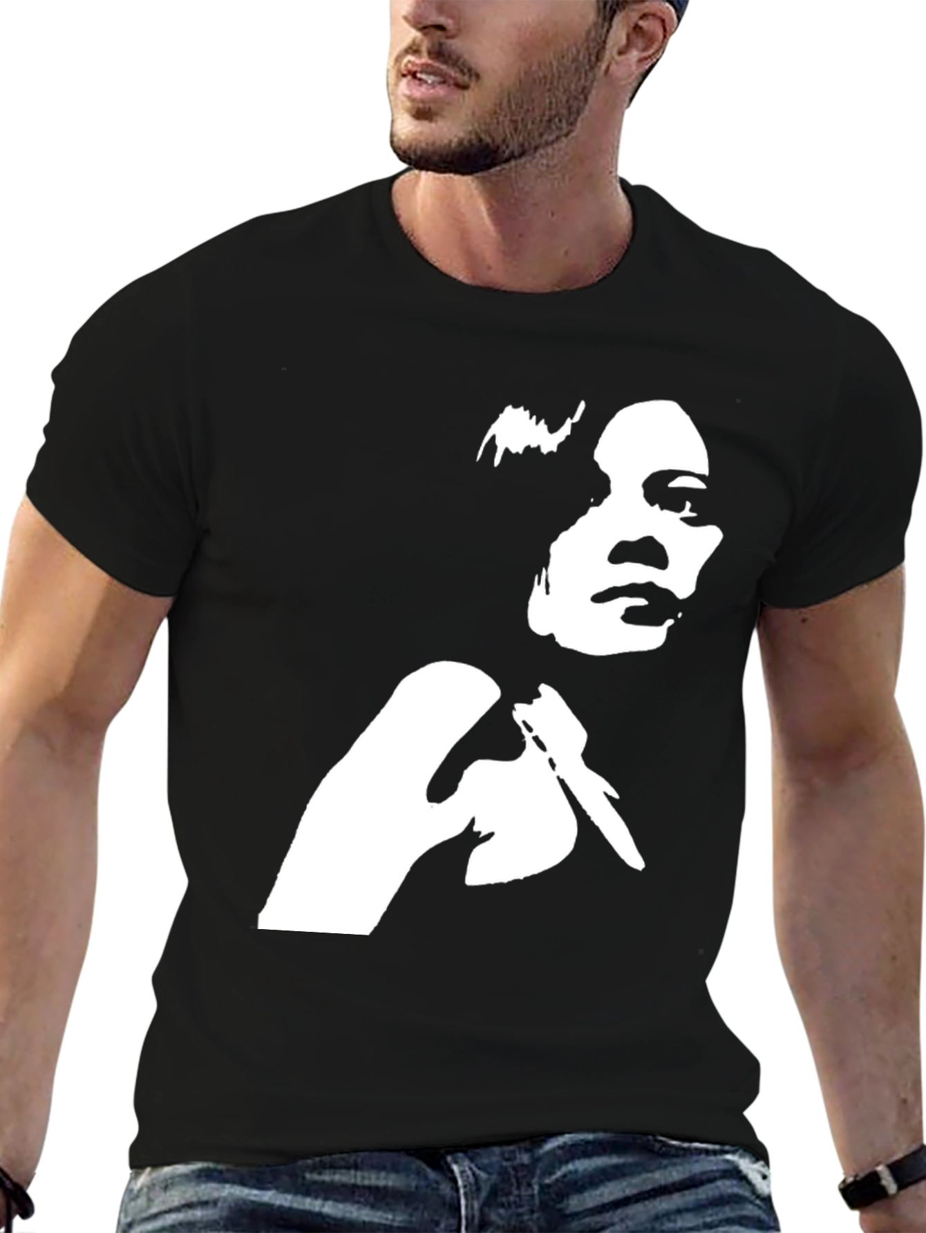 Black T-Shirt with White Graphic Print