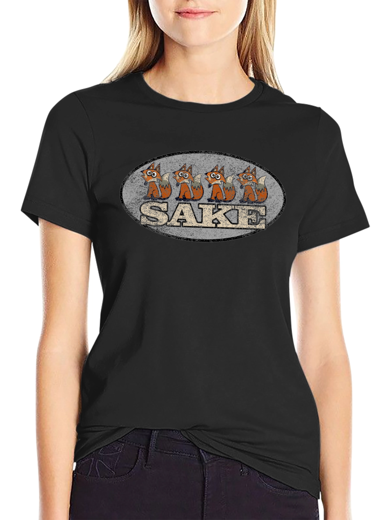 Retro Sake Fox T-Shirt - Unique Graphic Tee
