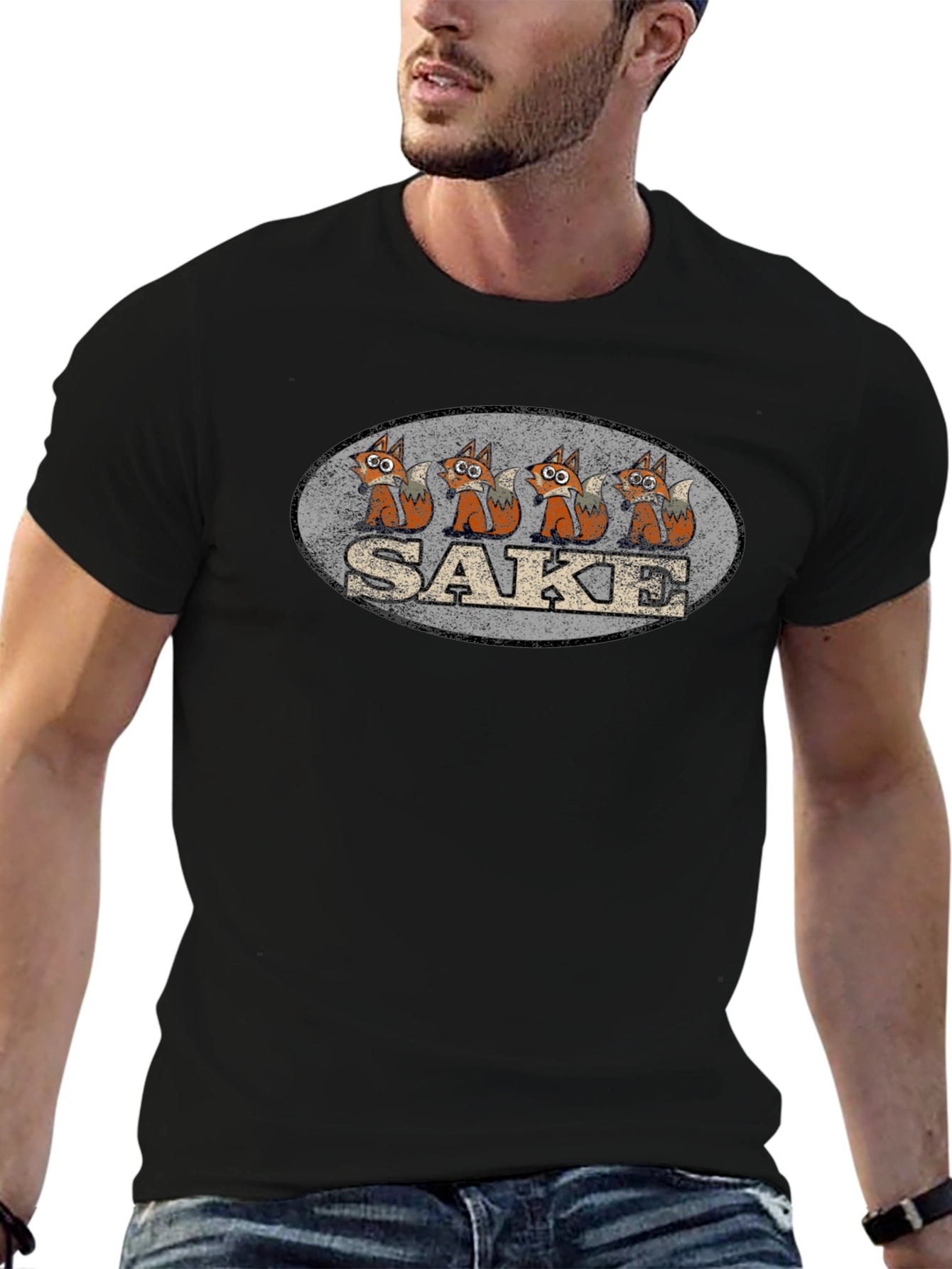 Retro Sake Fox T-Shirt - Unique Graphic Tee