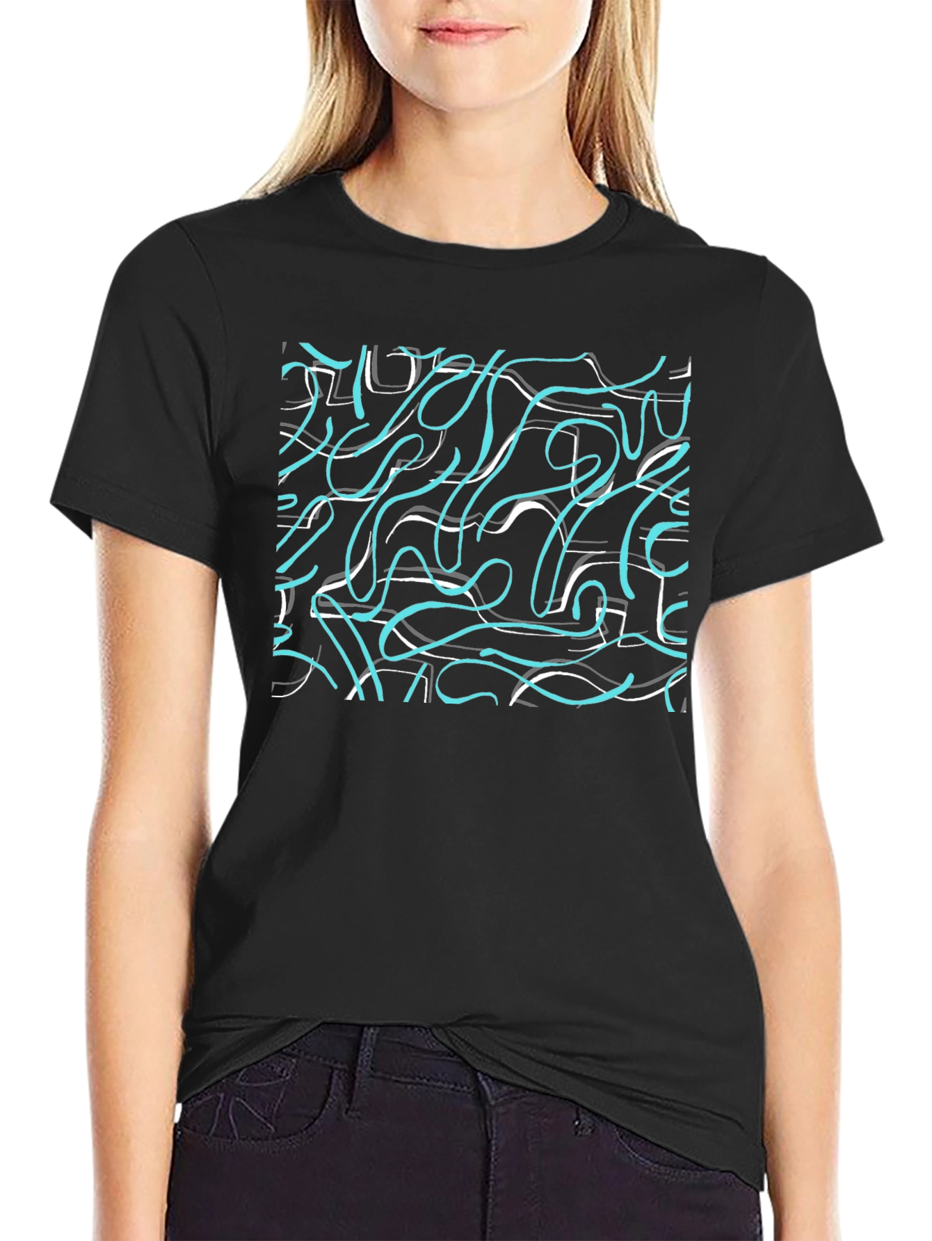 Abstract Scribble Print Black T-Shirt