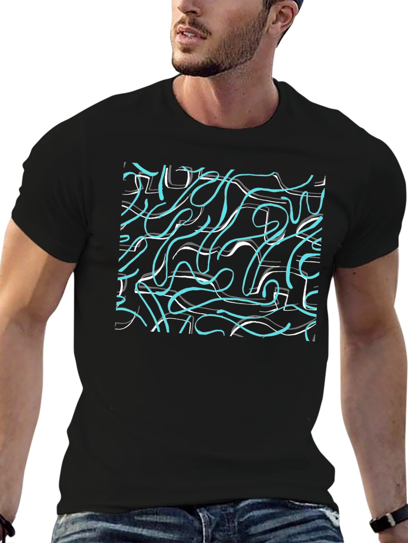 Abstract Scribble Print Black T-Shirt