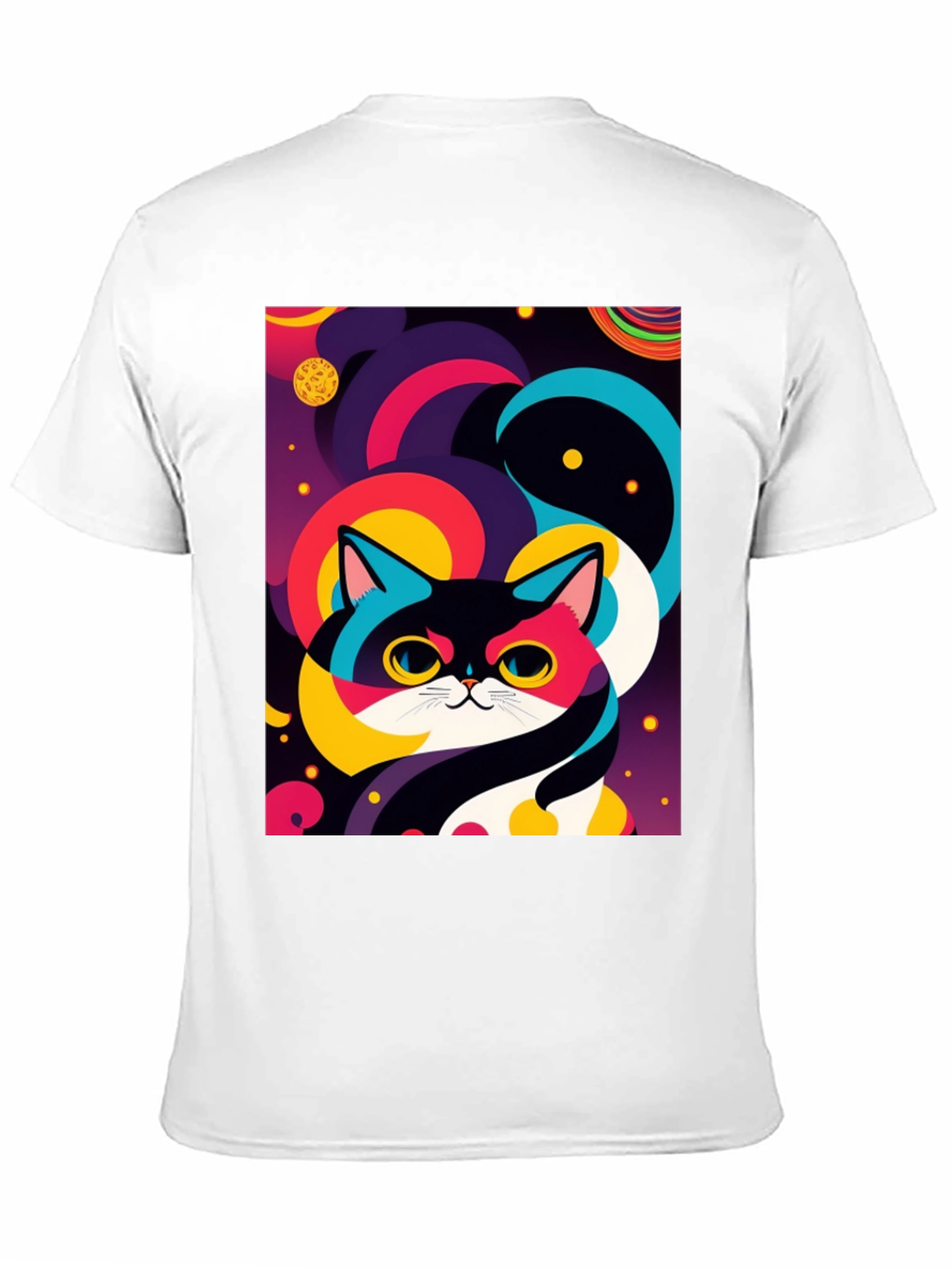 Psychedelic Space Cat Graphic Tee - Black