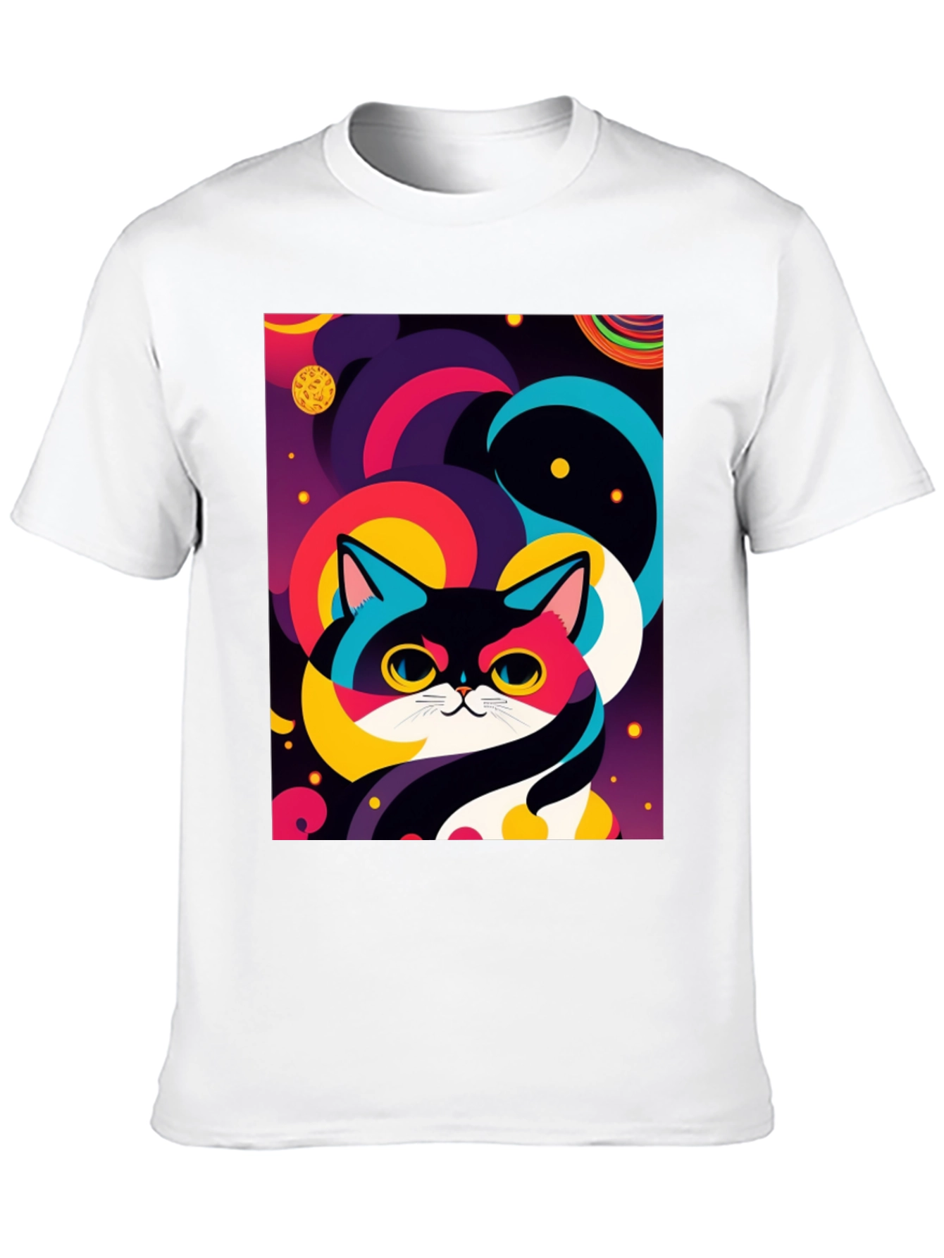 Psychedelic Space Cat Graphic Tee - Black