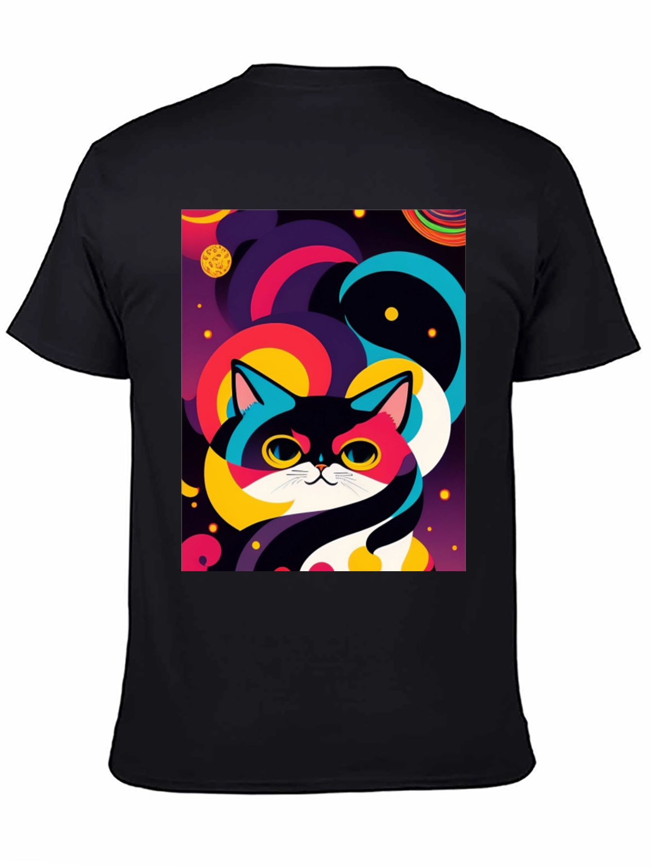 Psychedelic Space Cat Graphic Tee - Black