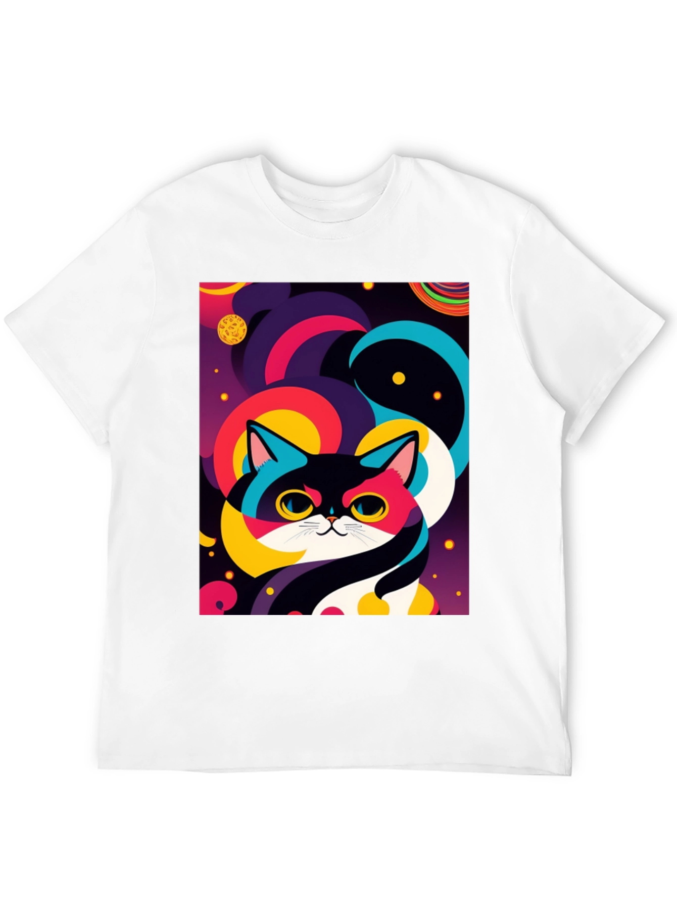 Psychedelic Space Cat Graphic Tee - Black