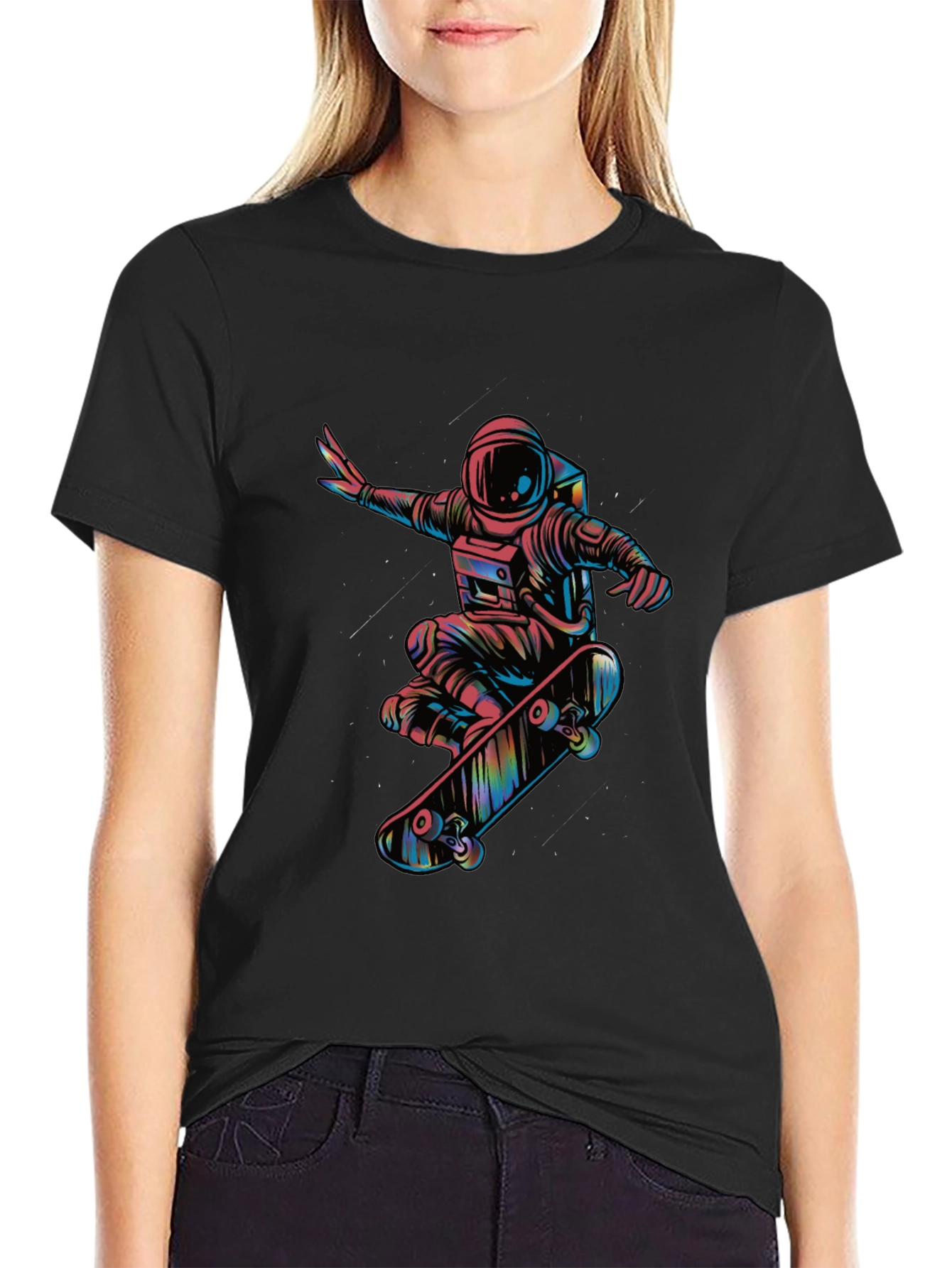 Astronaut Skateboarder Graphic Tee - Black