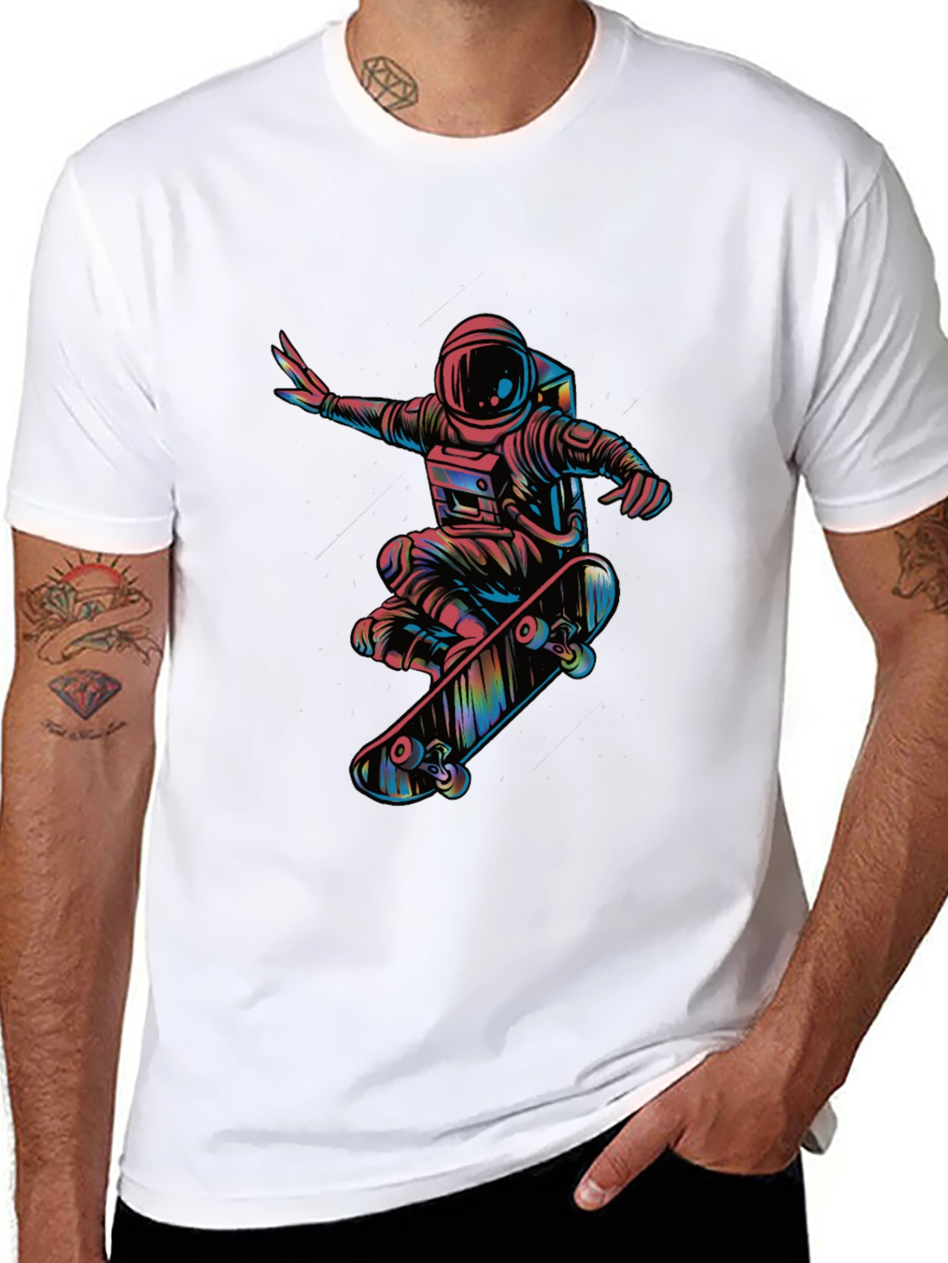 Astronaut Skateboarder Graphic Tee - Black