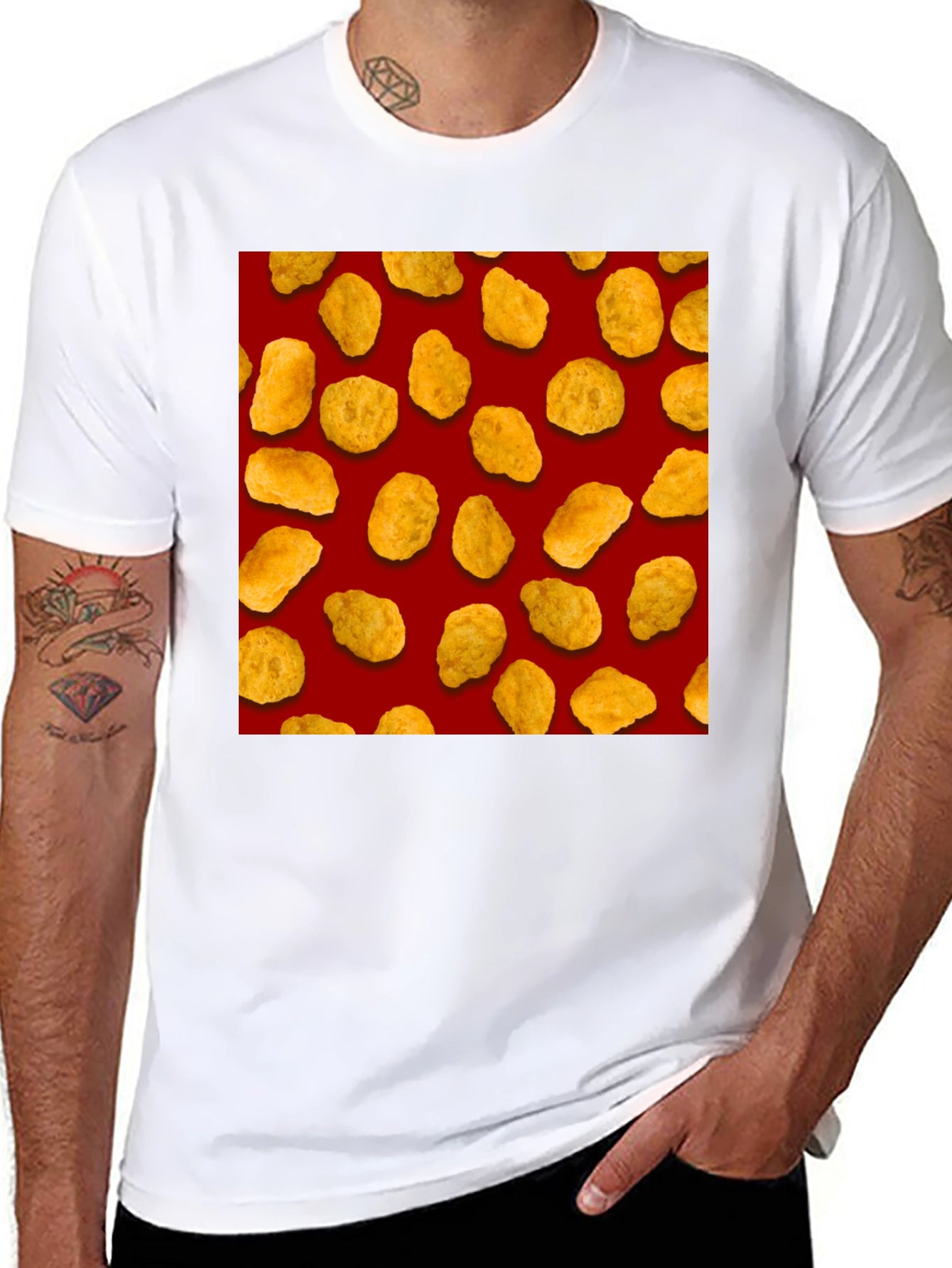 Chicken Nugget Pattern Black T-Shirt