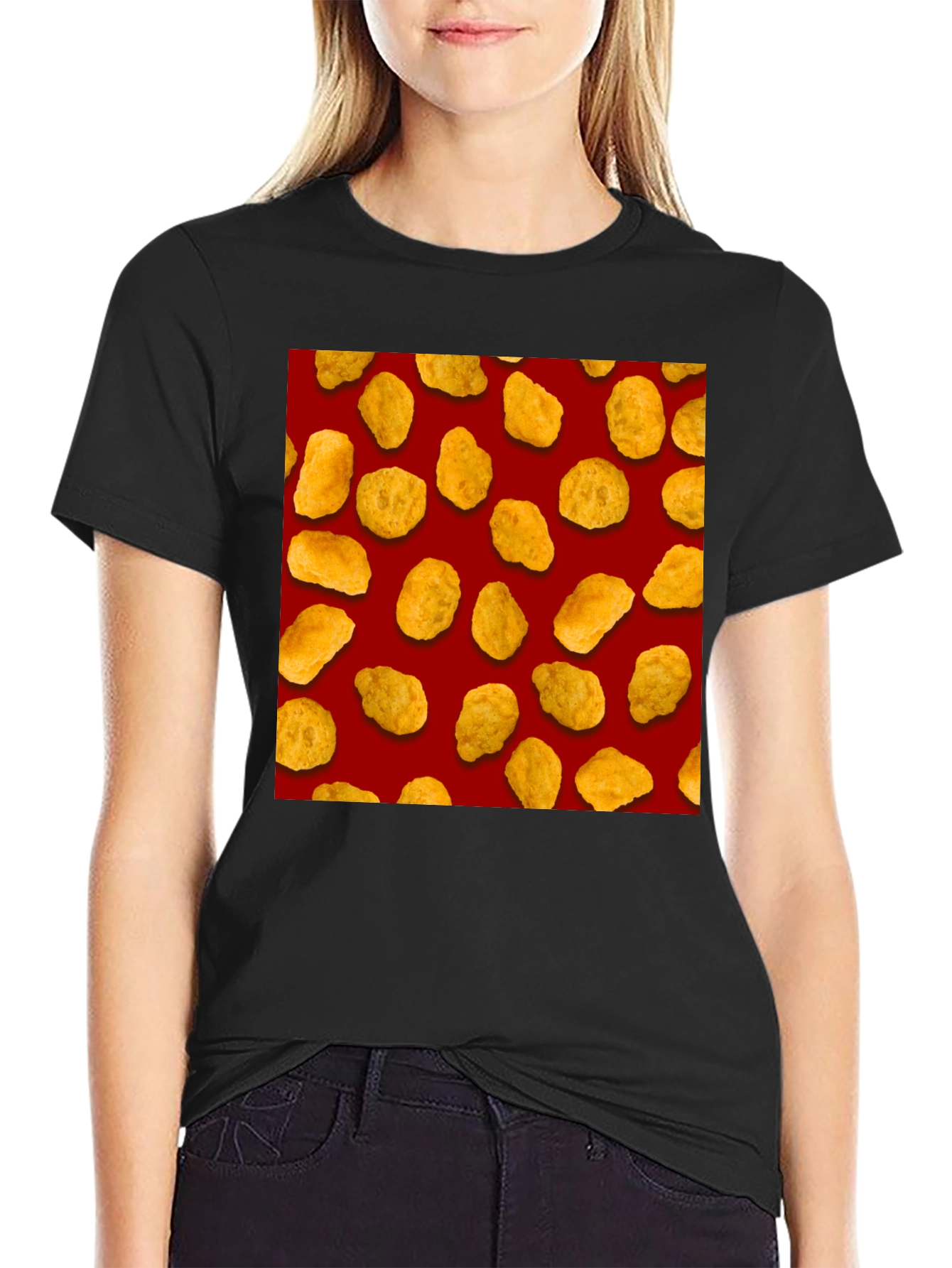 Chicken Nugget Pattern Black T-Shirt