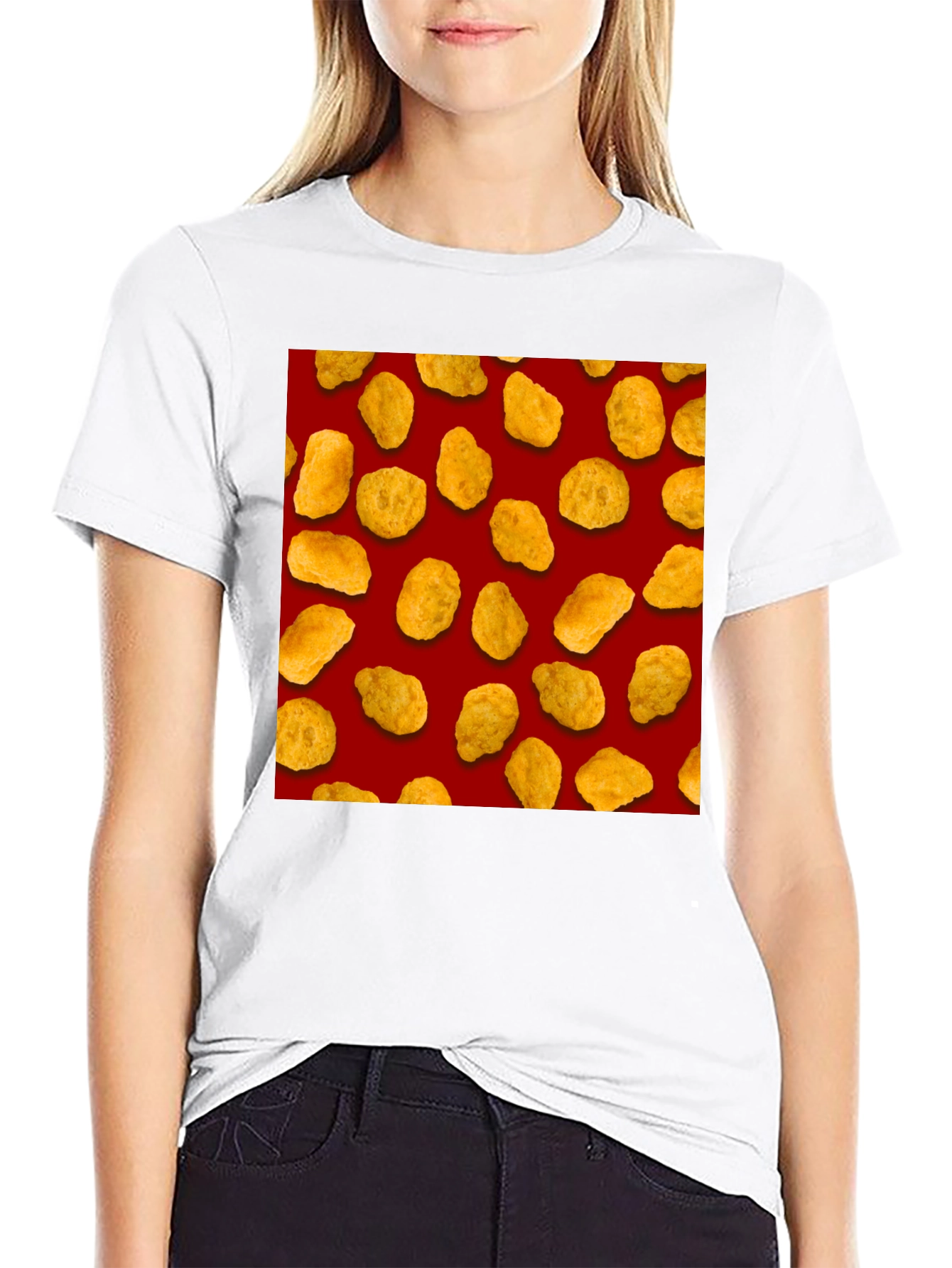Chicken Nugget Pattern Black T-Shirt