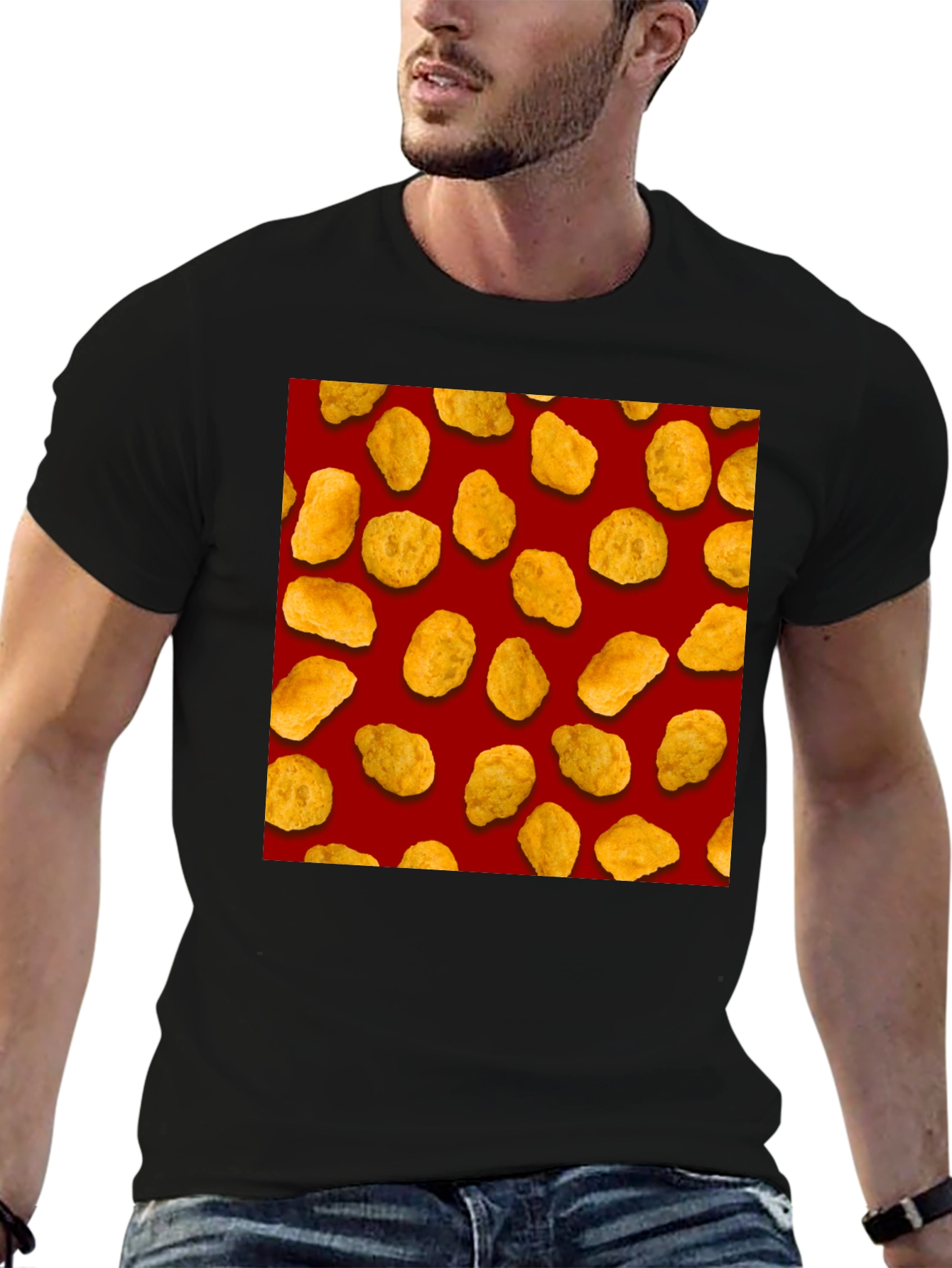 Chicken Nugget Pattern Black T-Shirt