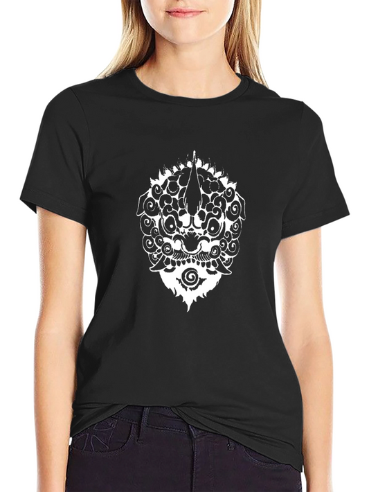 Black Tee with White Tribal Mask Design
