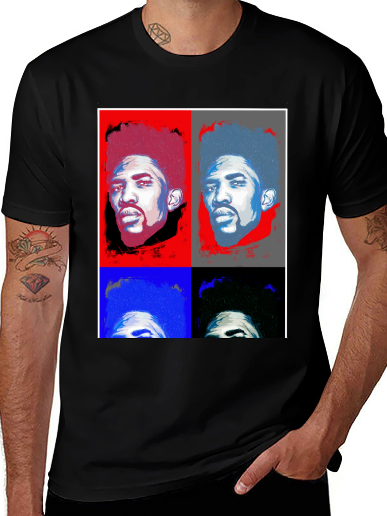 Pop Art Portrait Graphic Tee - Black Cotton