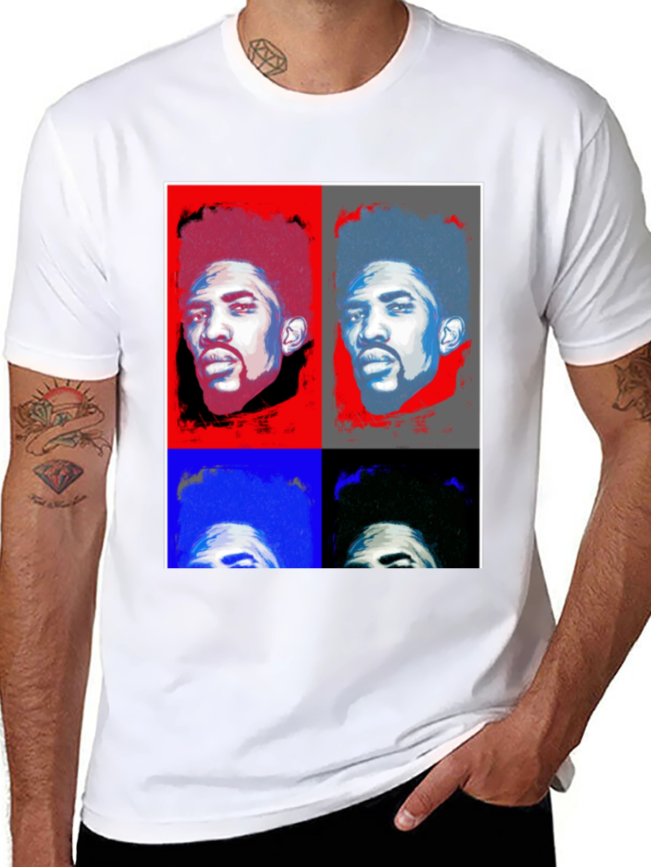 Pop Art Portrait Graphic Tee - Black Cotton