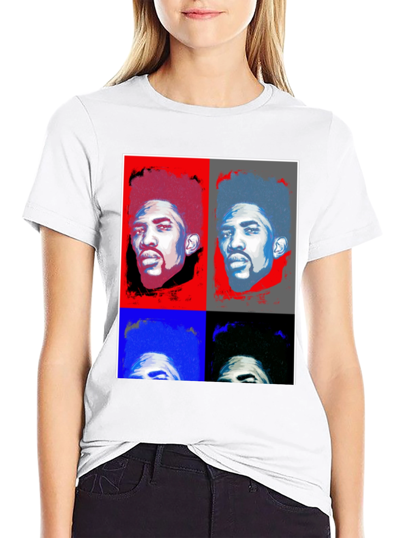 Pop Art Portrait Graphic Tee - Black Cotton