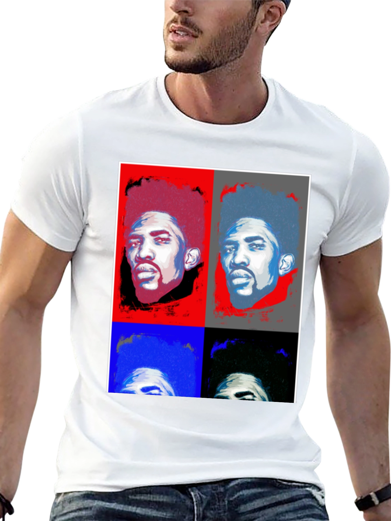 Pop Art Portrait Graphic Tee - Black Cotton