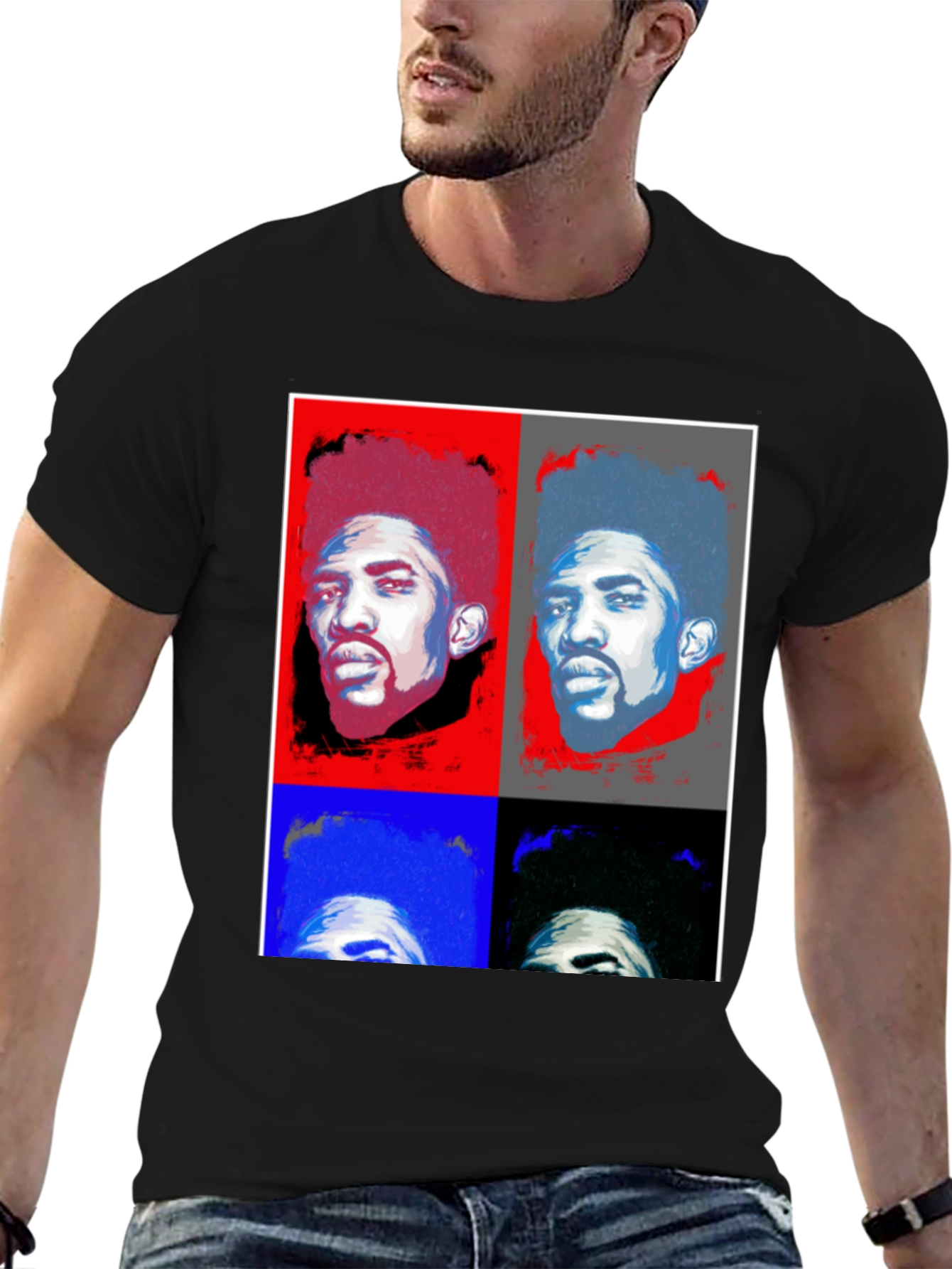 Pop Art Portrait Graphic Tee - Black Cotton