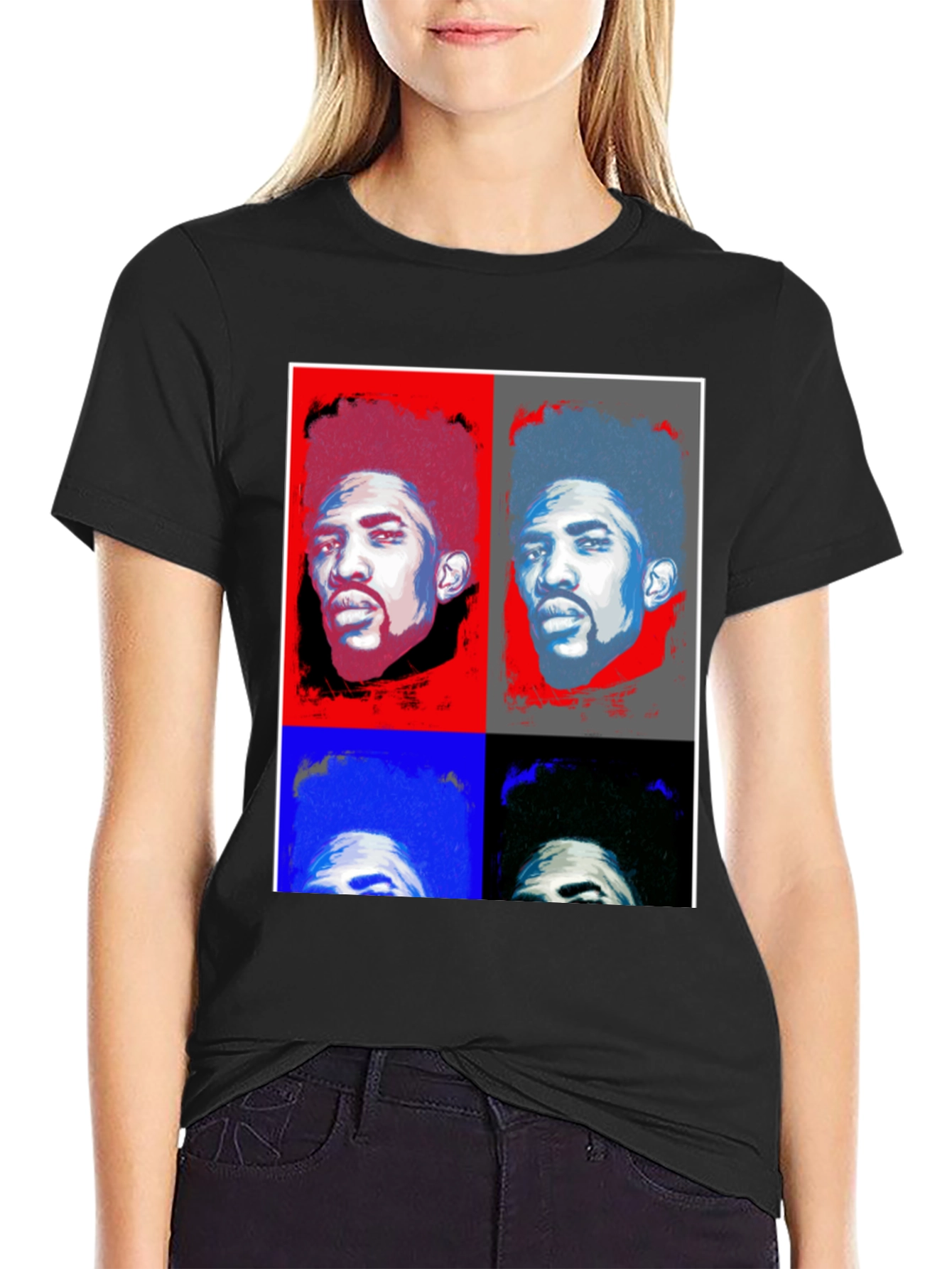 Pop Art Portrait Graphic Tee - Black Cotton