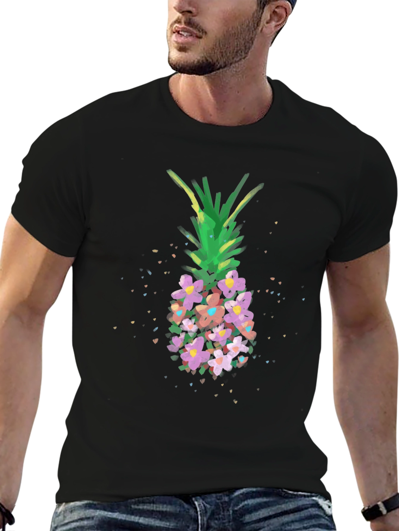 Floral Pineapple Graphic Tee - Black