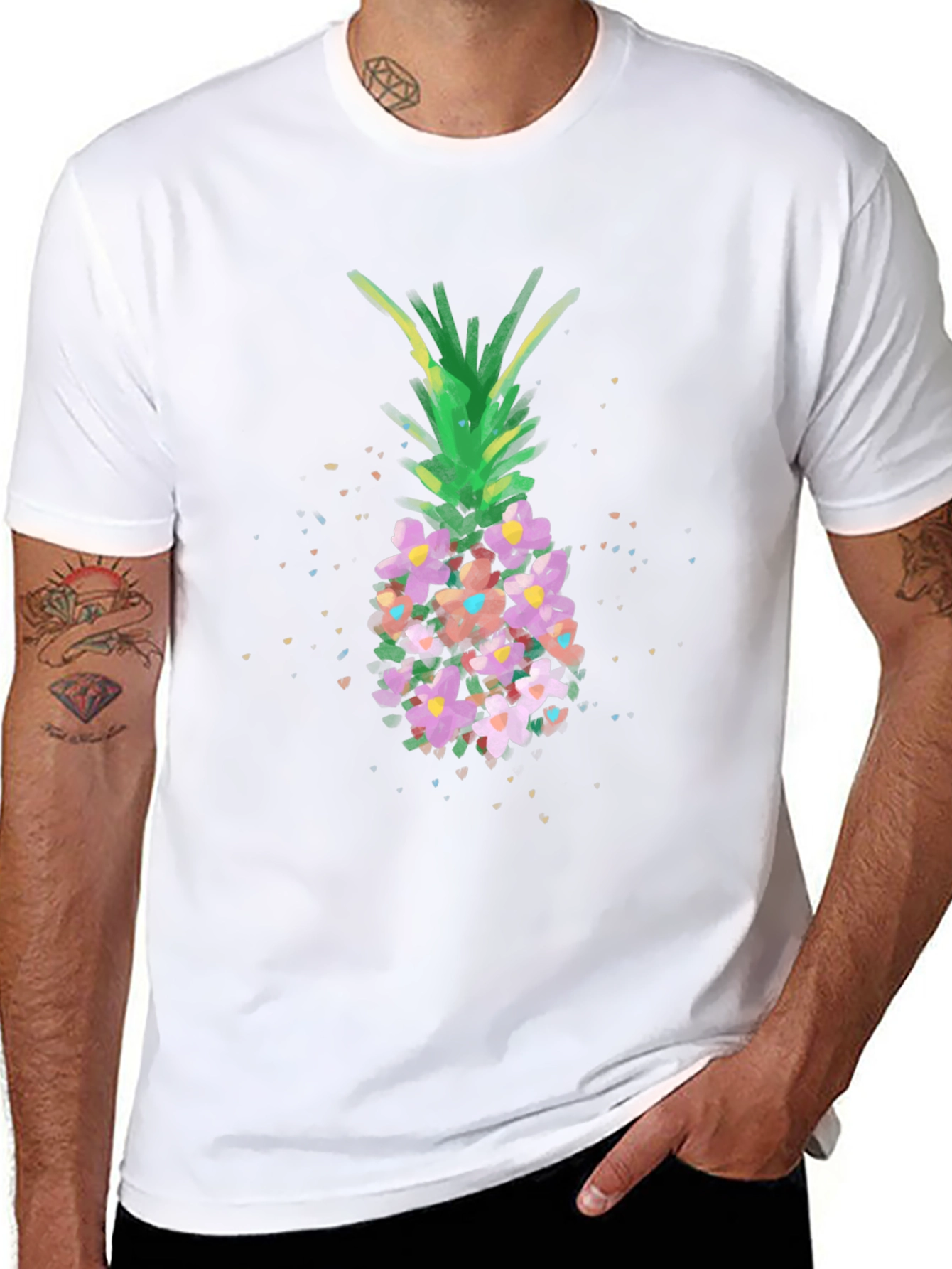 Floral Pineapple Graphic Tee - Black