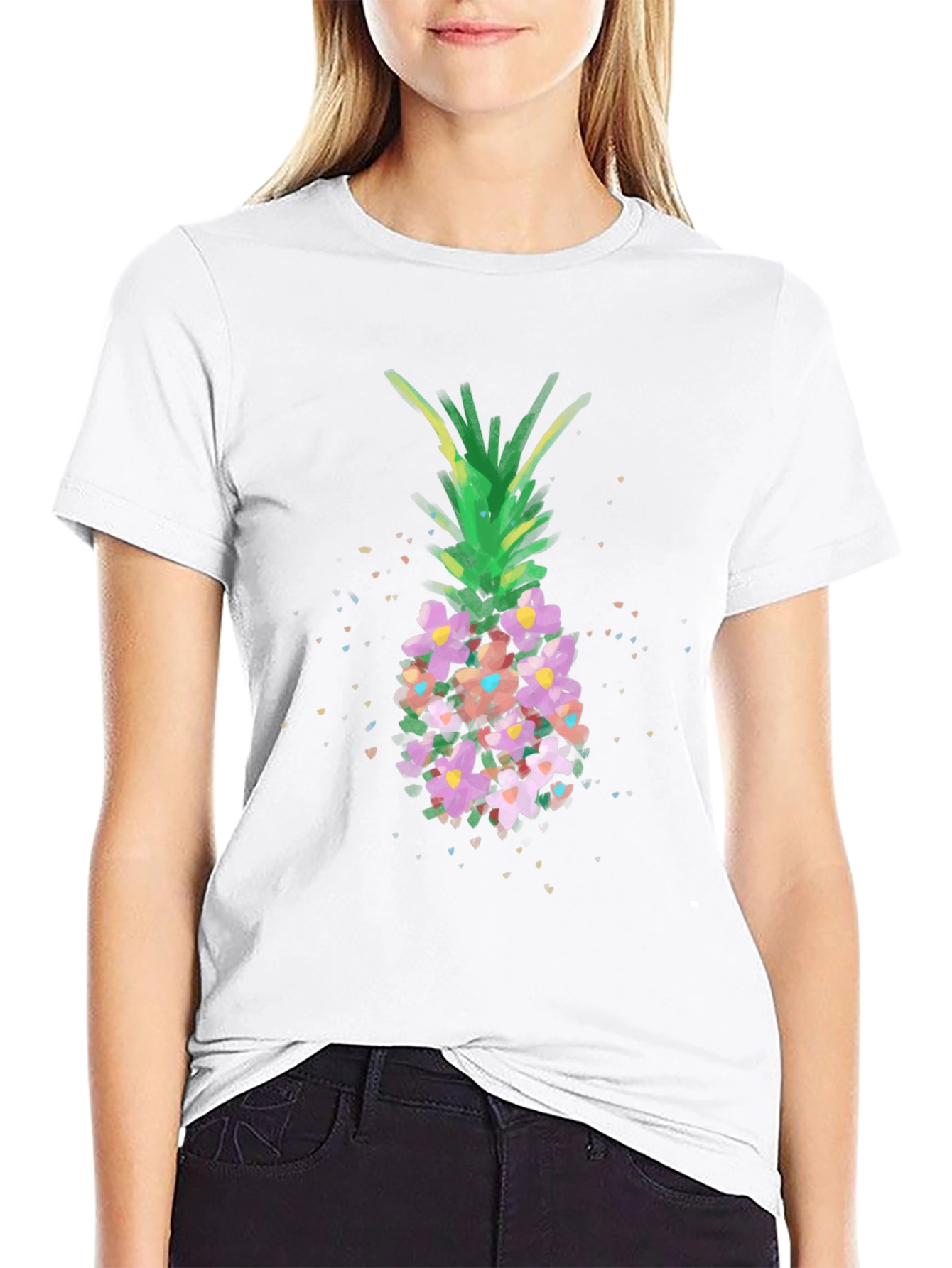 Floral Pineapple Graphic Tee - Black