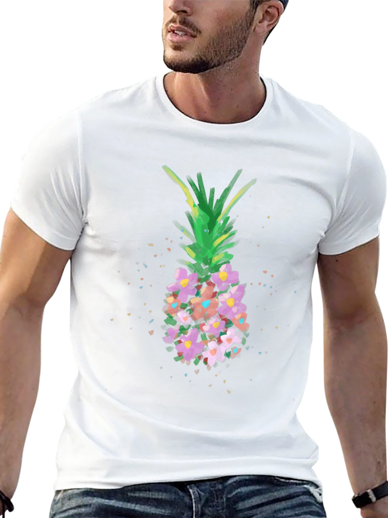 Floral Pineapple Graphic Tee - Black