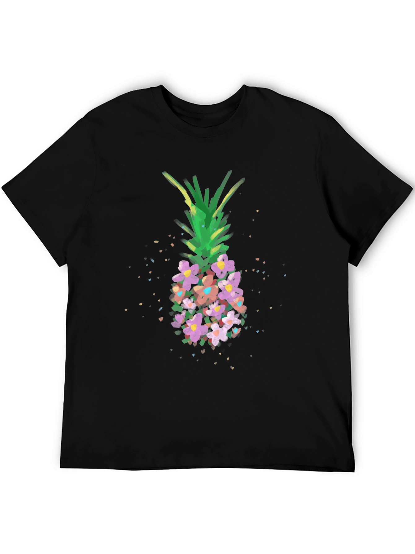 Floral Pineapple Graphic Tee - Black