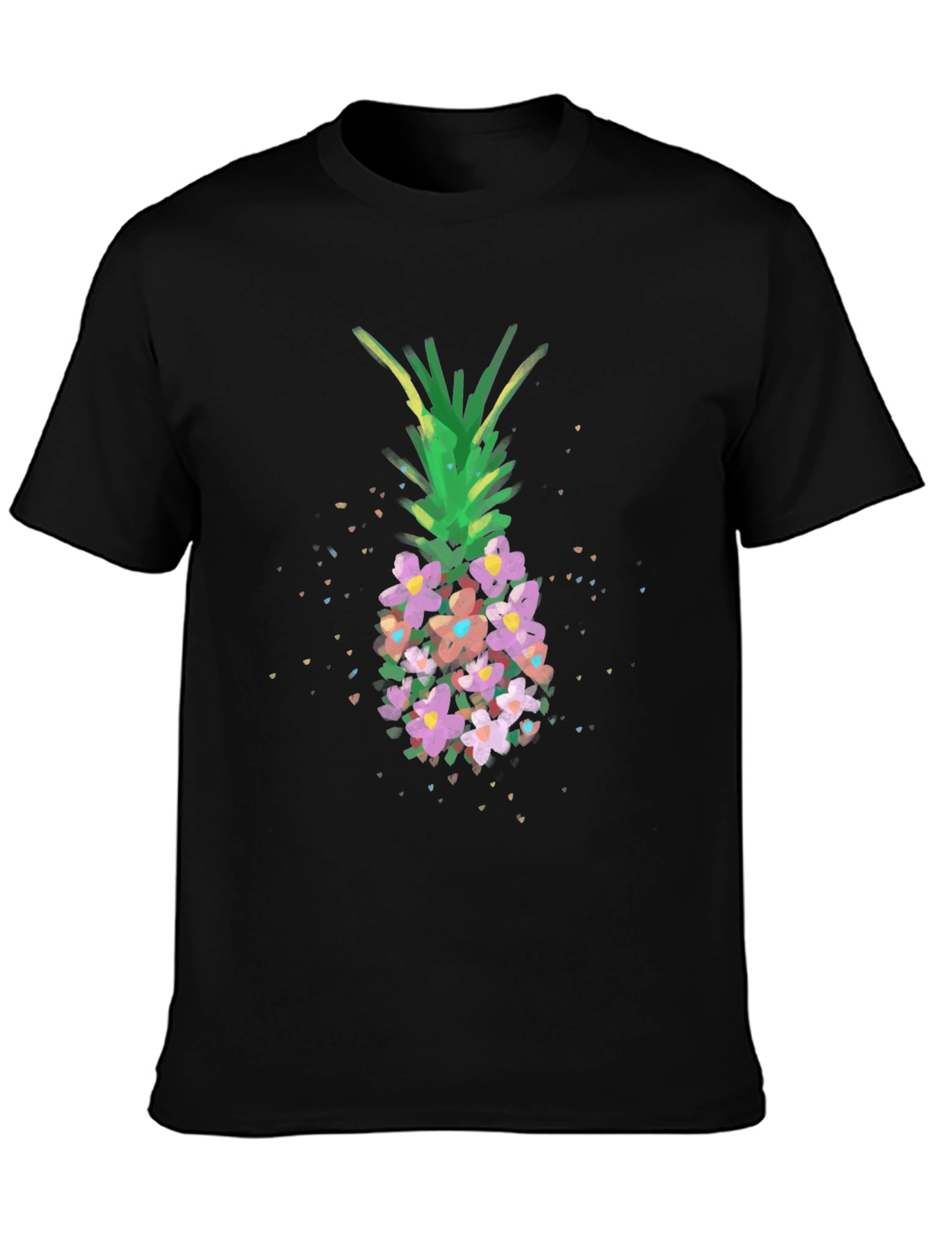Floral Pineapple Graphic Tee - Black