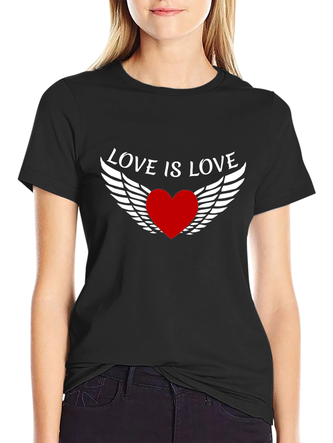 Love is Love Heart Wings Black T-Shirt