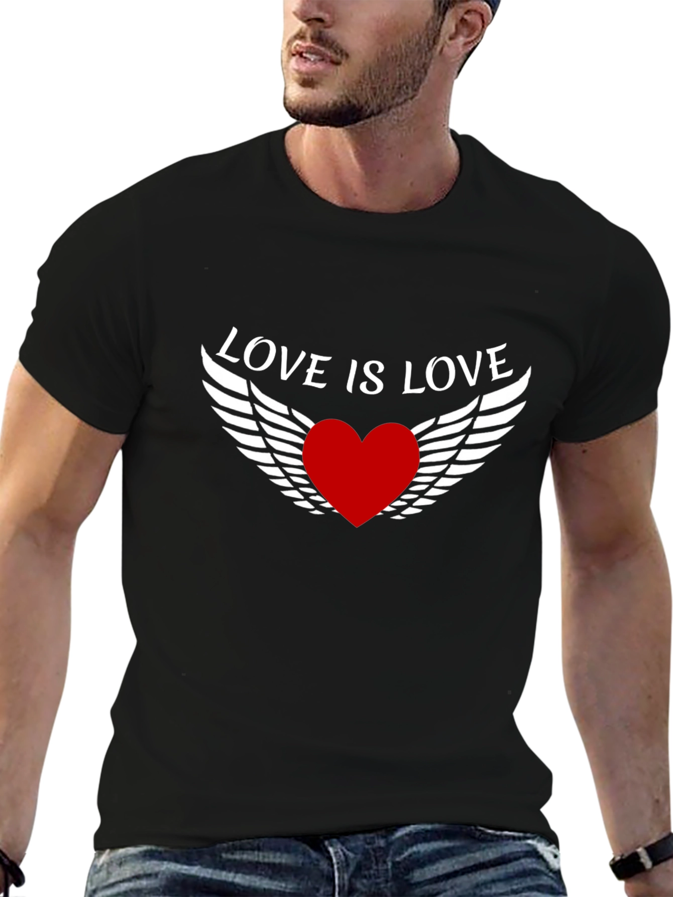 Love is Love Heart Wings Black T-Shirt