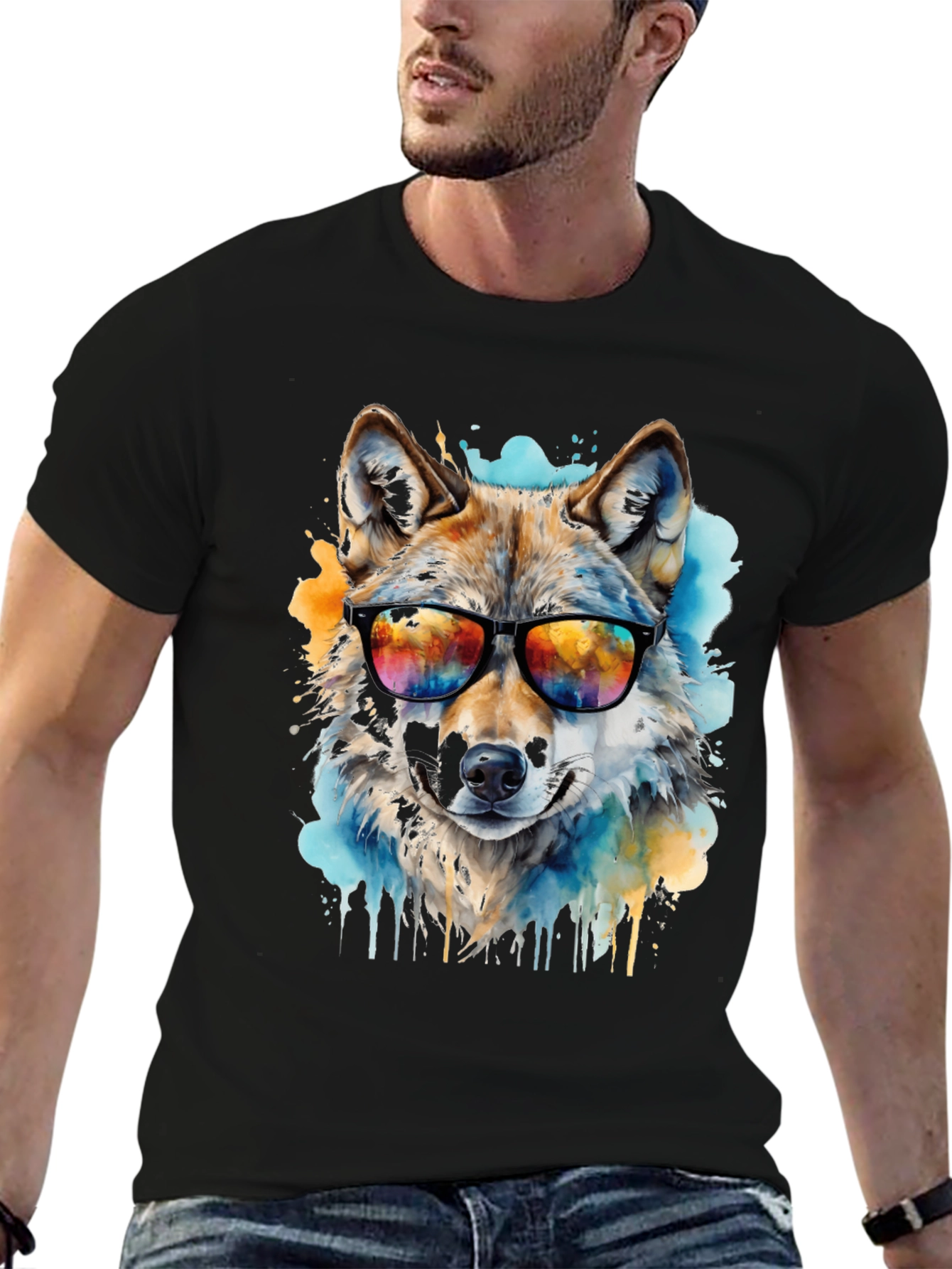 Cool Wolf Graphic Tee - Mens Black T-Shirt