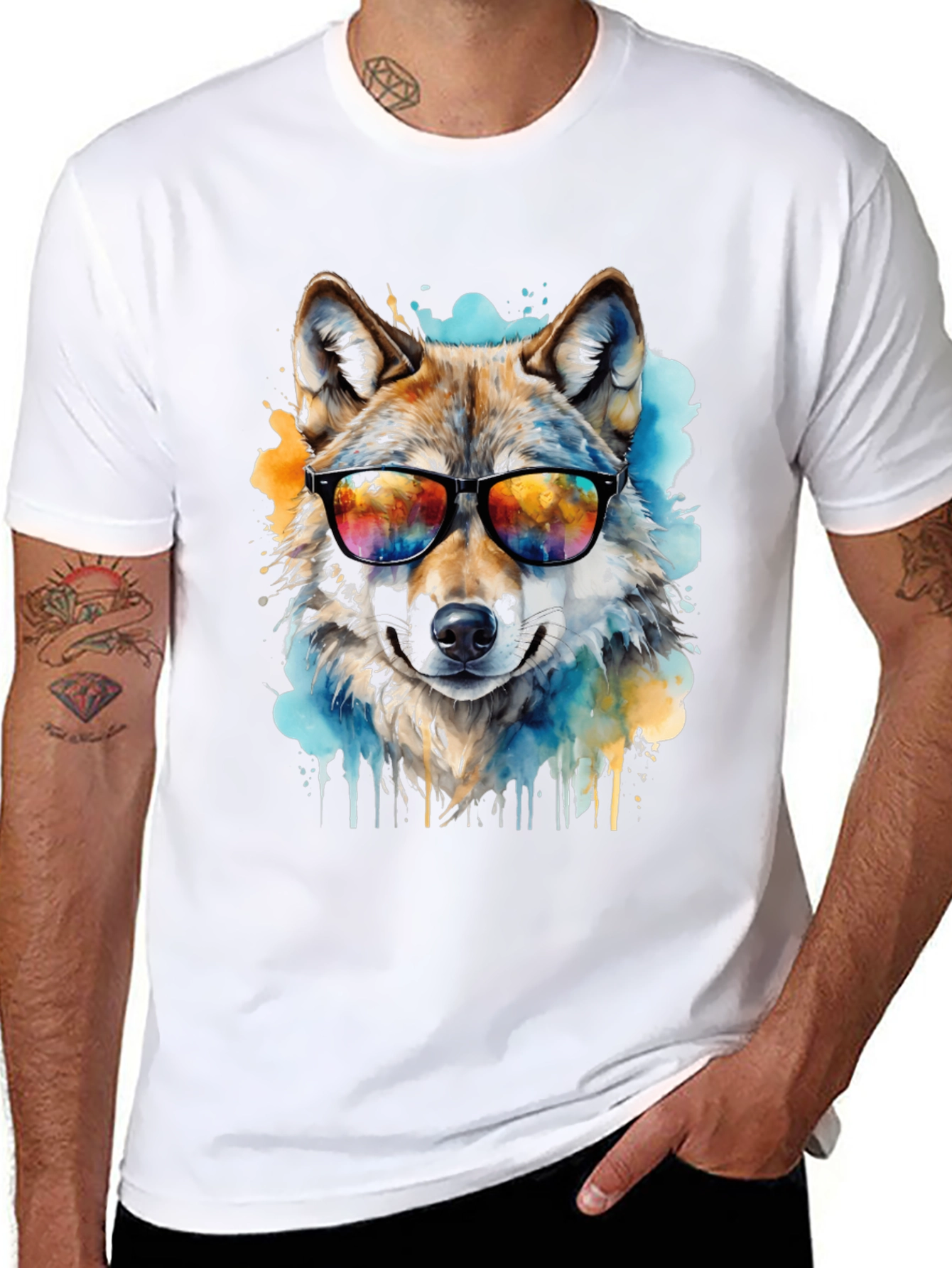 Cool Wolf Graphic Tee - Mens Black T-Shirt