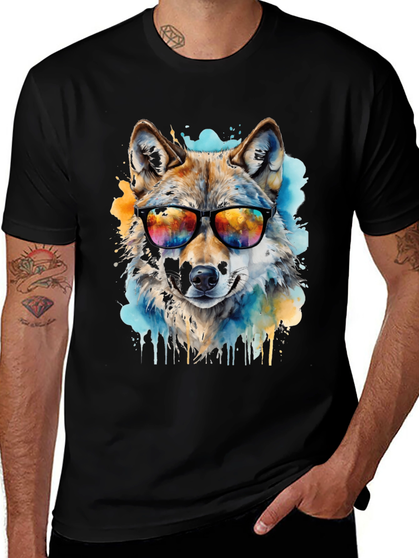 Cool Wolf Graphic Tee - Mens Black T-Shirt