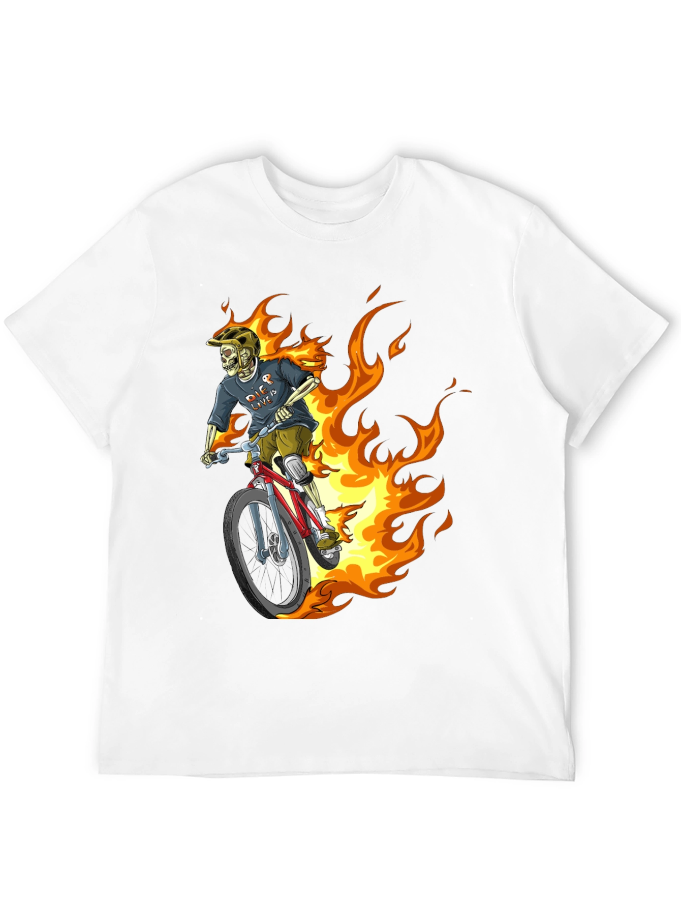 Fiery Skeleton Biker Graphic Tee - Black