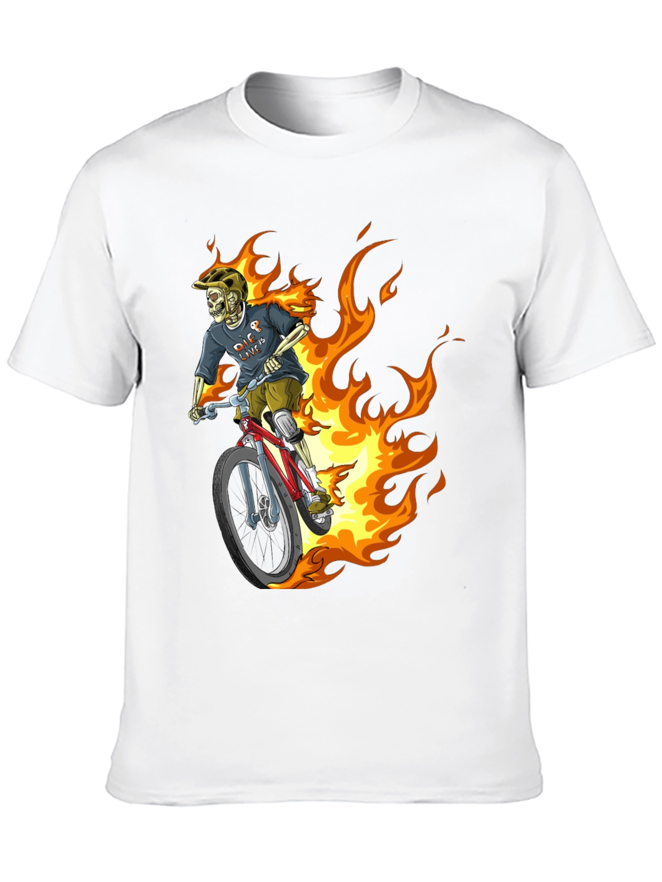 Fiery Skeleton Biker Graphic Tee - Black
