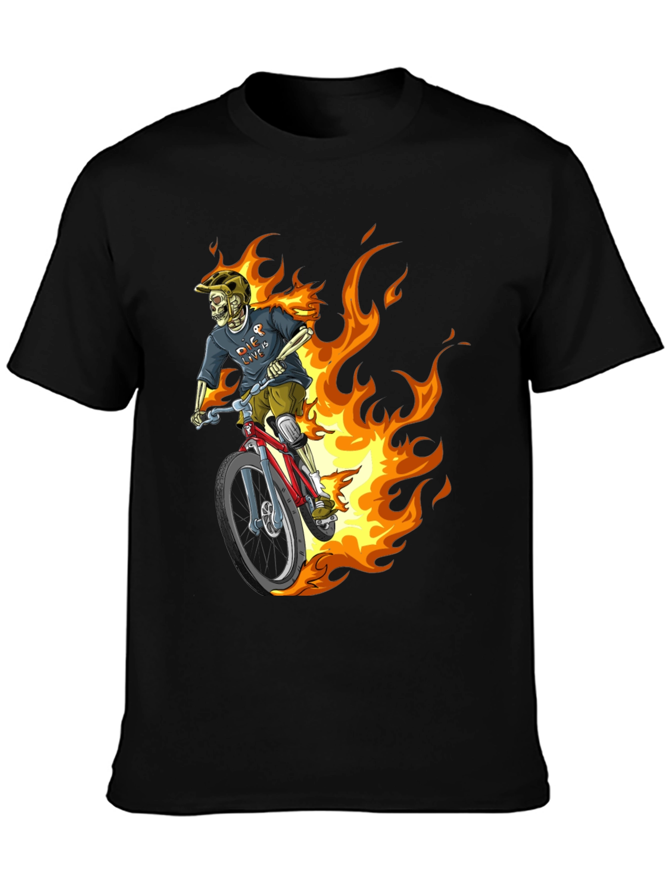 Fiery Skeleton Biker Graphic Tee - Black