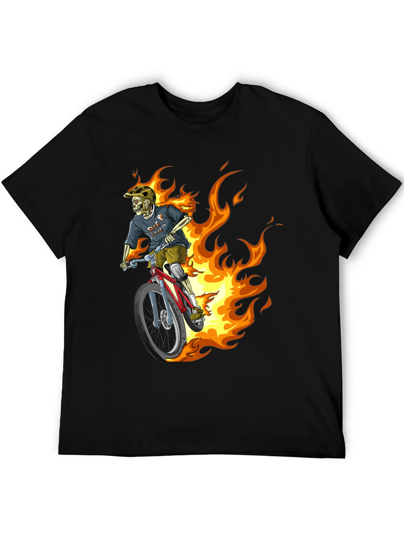 Fiery Skeleton Biker Graphic Tee - Black